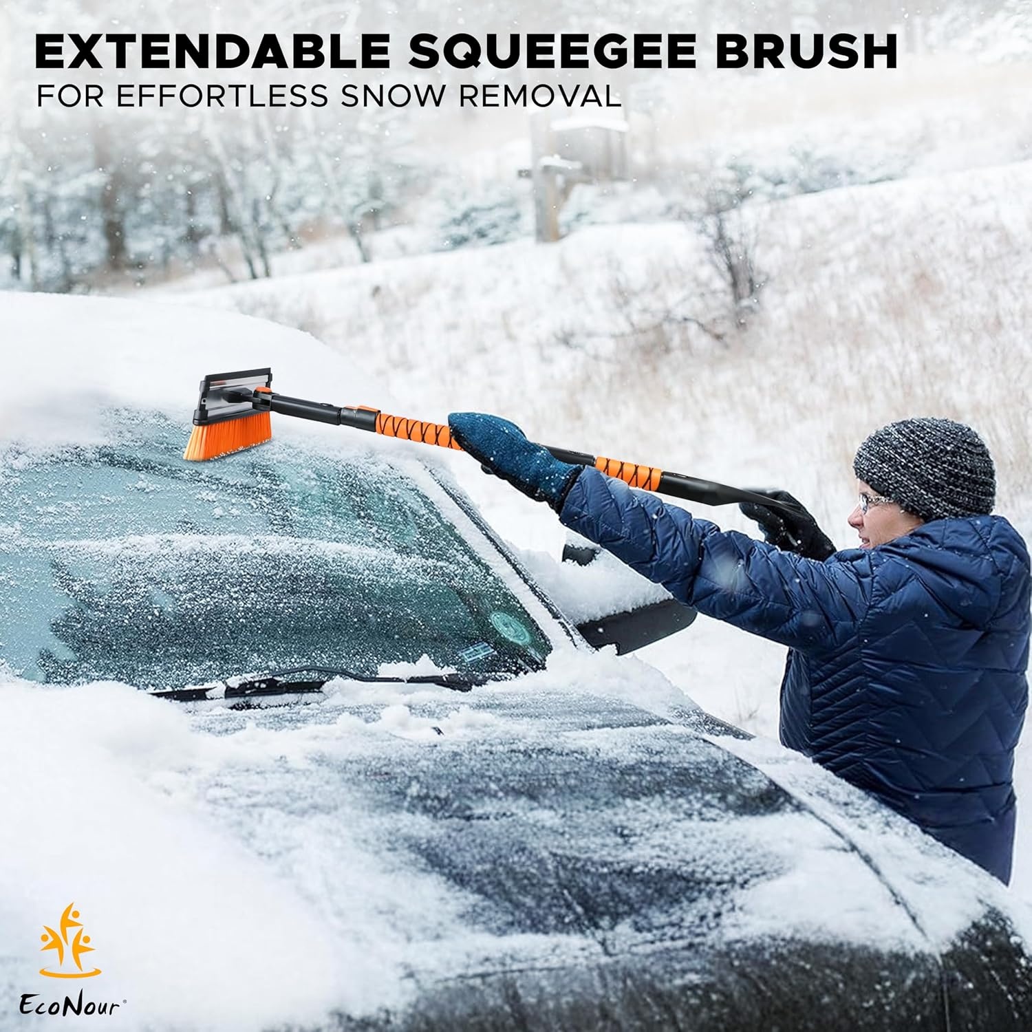 image:imageEcoNour 47 Extendable Snow Brush and Ice Scraper Pivoting Squeegee Aluminum Handle Telescopic Snow Brush for Car and SUV Windshield with 270 Roof amp Windows Winter Car Accessories