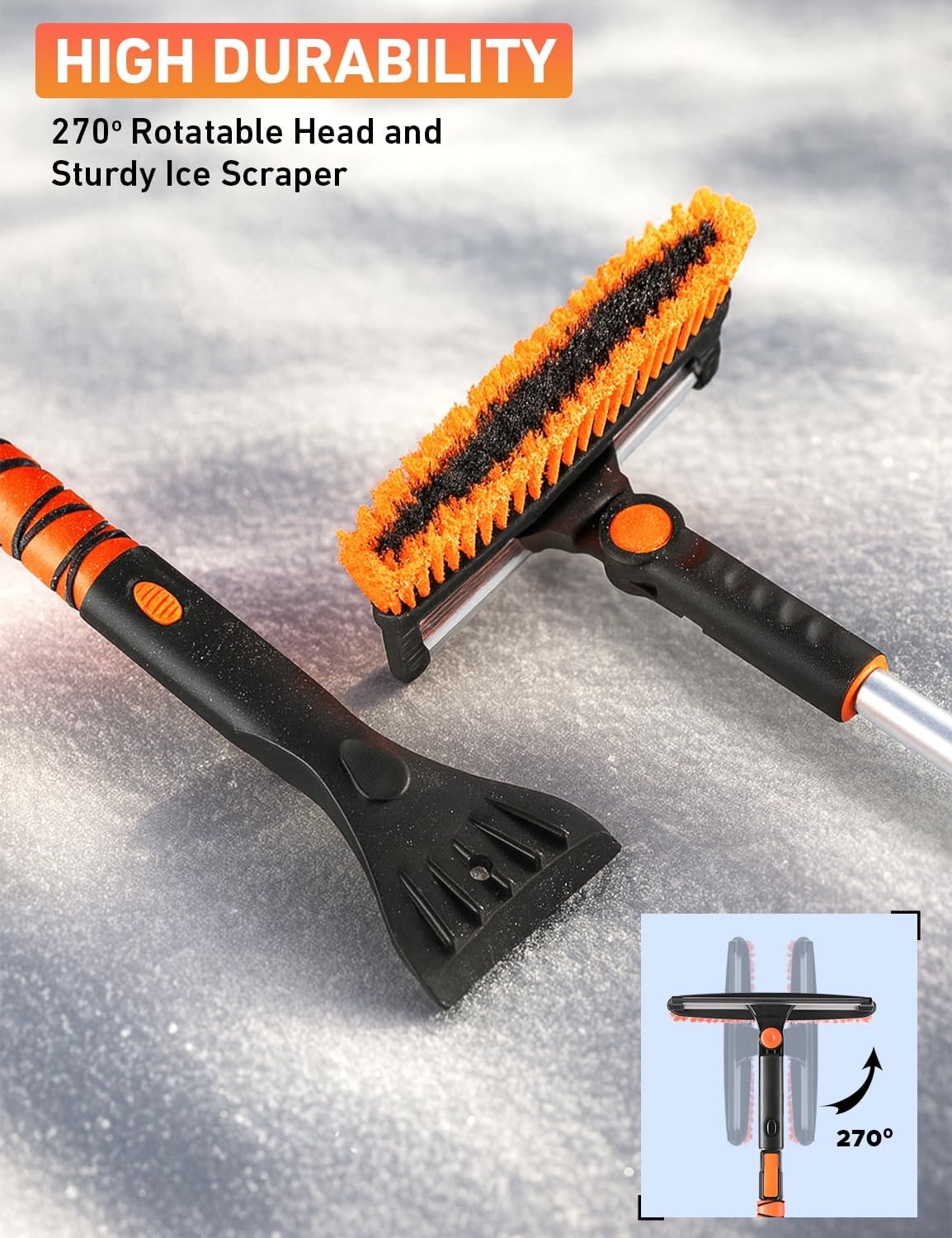 image:imageEcoNour 49 Extendable Squeegee Snow Brush and Ice Scraper for Windshield For Car Windows 270 Telescopic Snow Broom with Pivoting Squeegee Heavy Duty Car Snow Removal Tool for SUV Truck amp CarOrange 55
