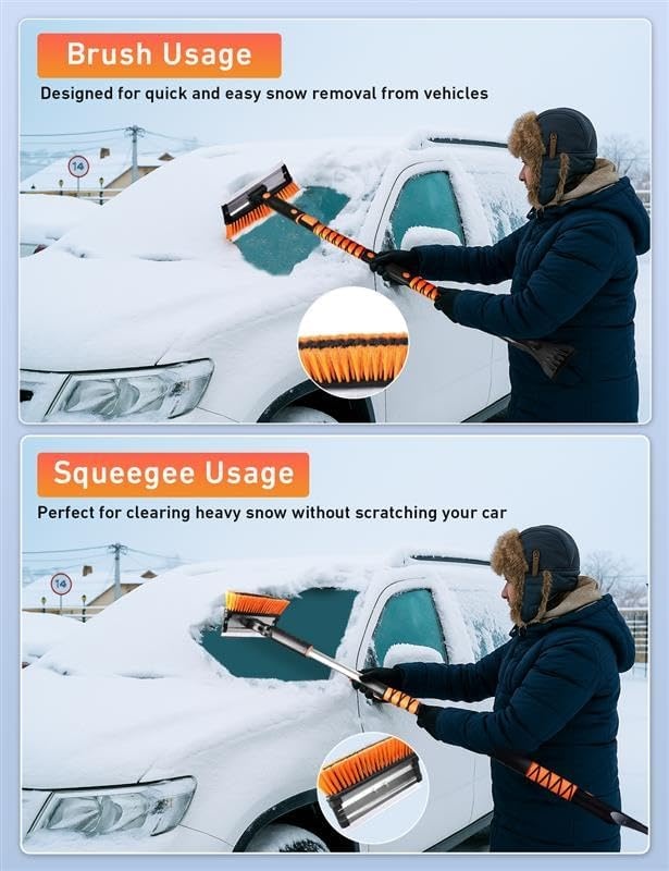 image:imageEcoNour 49 Extendable Squeegee Snow Brush and Ice Scraper for Windshield For Car Windows 270 Telescopic Snow Broom with Pivoting Squeegee Heavy Duty Car Snow Removal Tool for SUV Truck amp CarOrange 50