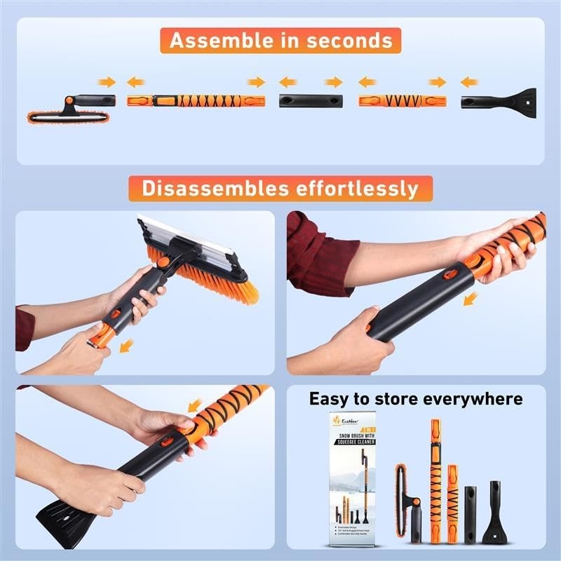 image:imageEcoNour 49 Extendable Squeegee Snow Brush and Ice Scraper for Windshield For Car Windows 270 Telescopic Snow Broom with Pivoting Squeegee Heavy Duty Car Snow Removal Tool for SUV Truck amp CarOrange 50