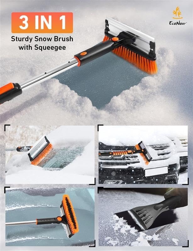 image:imageEcoNour 49 Extendable Squeegee Snow Brush and Ice Scraper for Windshield For Car Windows 270 Telescopic Snow Broom with Pivoting Squeegee Heavy Duty Car Snow Removal Tool for SUV Truck amp CarOrange 55