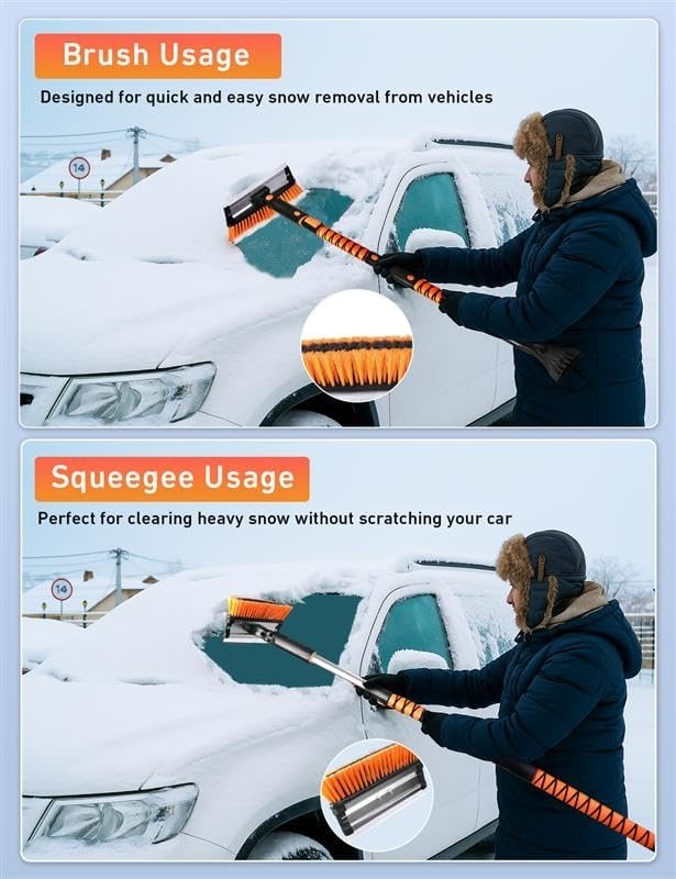 image:imageEcoNour 49 Extendable Squeegee Snow Brush and Ice Scraper for Windshield For Car Windows 270 Telescopic Snow Broom with Pivoting Squeegee Heavy Duty Car Snow Removal Tool for SUV Truck amp CarOrange 55