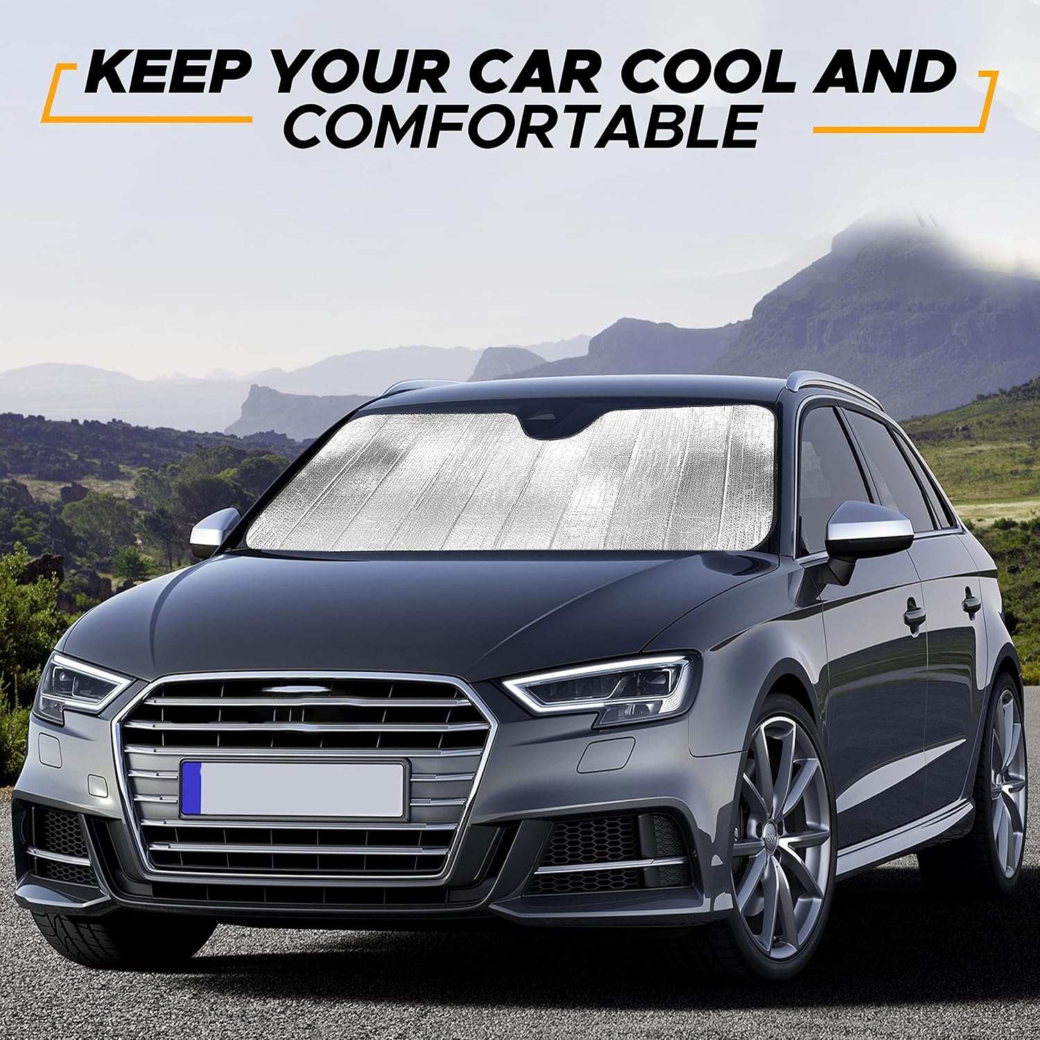 image:imageEcoNour Accordion Car Windshield Sun Shade for Trucks Car Window Shades for Large SUVs amp Pickups UV Blocker Sun Visor for Interior Protection amp Heat Control XL 66 x 27 InchesSmall