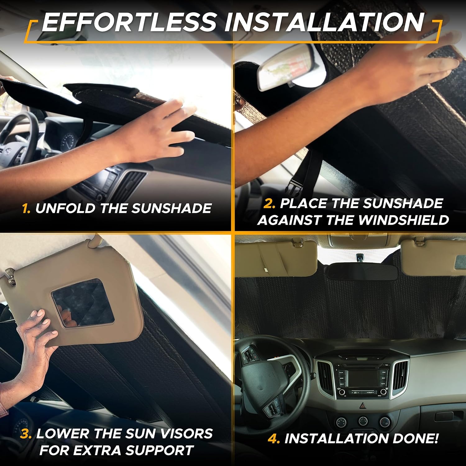 image:imageEcoNour Accordion Car Windshield Sun Shade for Trucks Car Window Shades for Large SUVs amp Pickups UV Blocker Sun Visor for Interior Protection amp Heat Control XL 66 x 27 InchesXXLarge