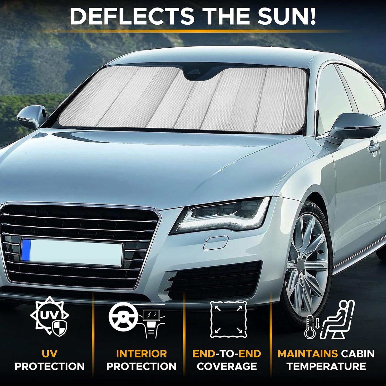 image:imageEcoNour Accordion Car Windshield Sun Shade for Trucks Car Window Shades for Large SUVs amp Pickups UV Blocker Sun Visor for Interior Protection amp Heat Control XL 66 x 27 InchesLargeGrey