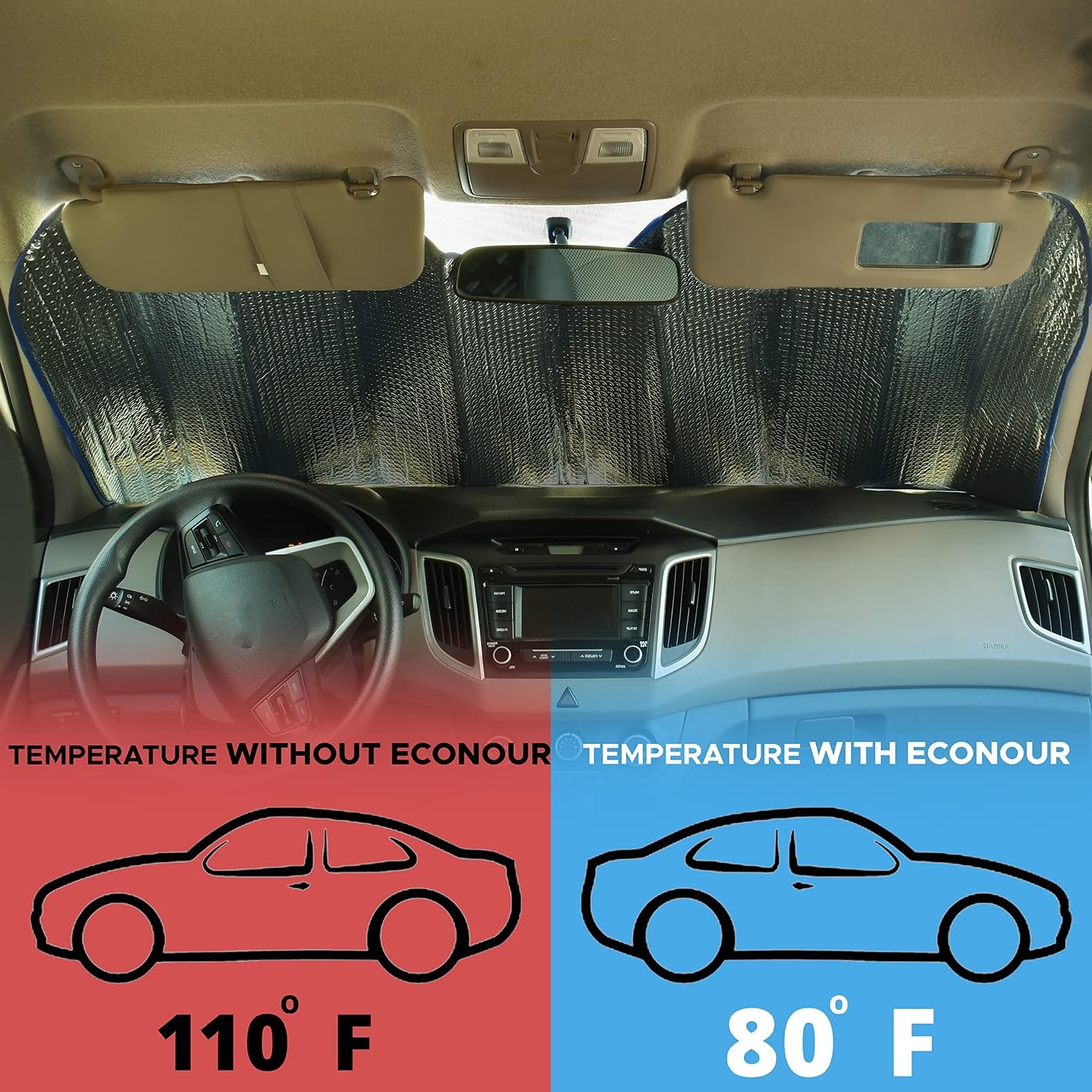 image:imageEcoNour Accordion Car Windshield Sun Shade for Trucks Car Window Shades for Large SUVs amp Pickups UV Blocker Sun Visor for Interior Protection amp Heat Control XL 66 x 27 InchesLargeGrey