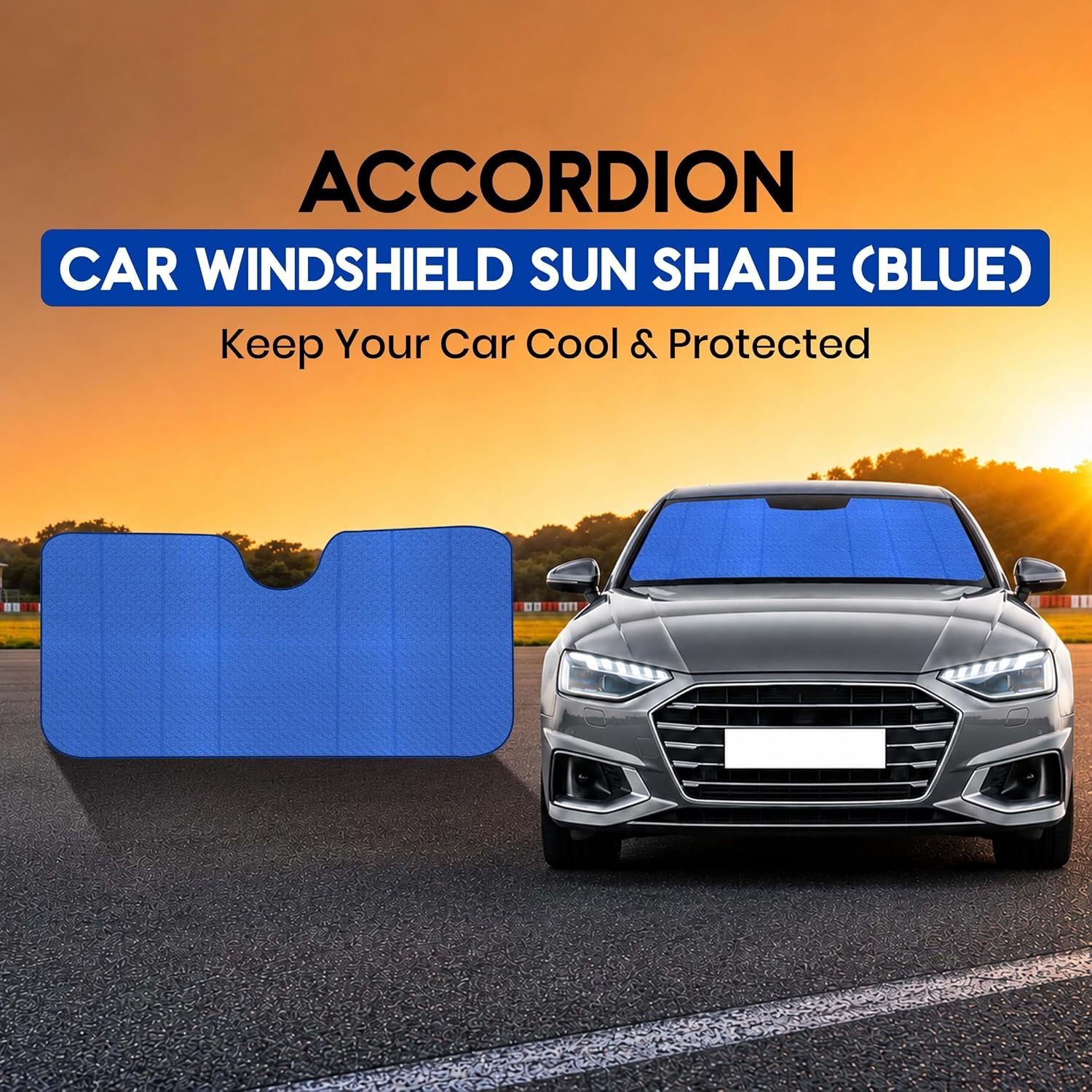 image:imageEcoNour Accordion Foldable Windshield Sun Shade Premium Reflective Sun Visor for SUVs amp Pickups Windshields UV amp Heat Reflective Sunshade with Durable DualLayer Design Large 58 x 28Large Blue