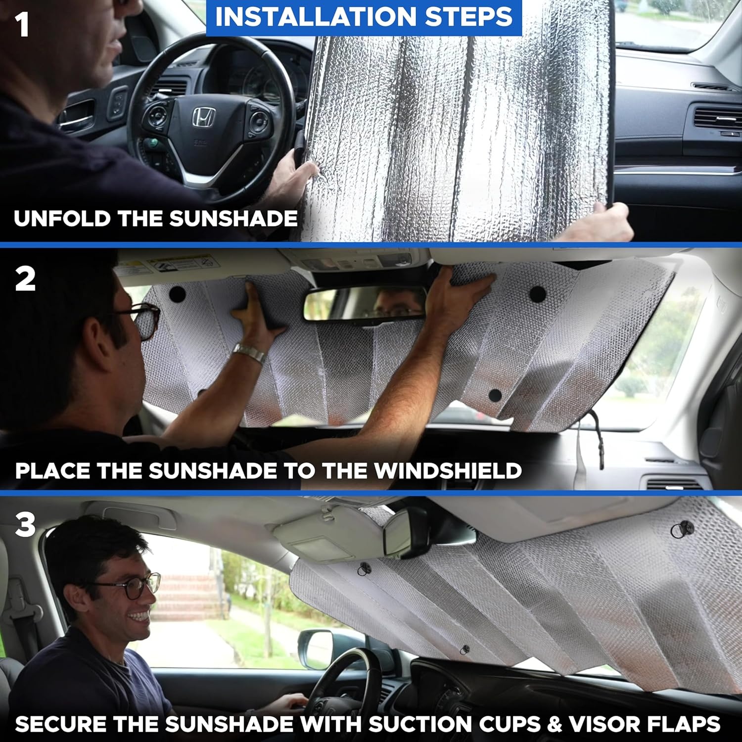 image:imageEcoNour Accordion Windshield Sun Shade for Car Foldable Front Windshield Sunshade UV amp Heat Blocking Car Window Shade Keeps Car Interior Cool Includes 4 Suction Cups 56 x 26Medium