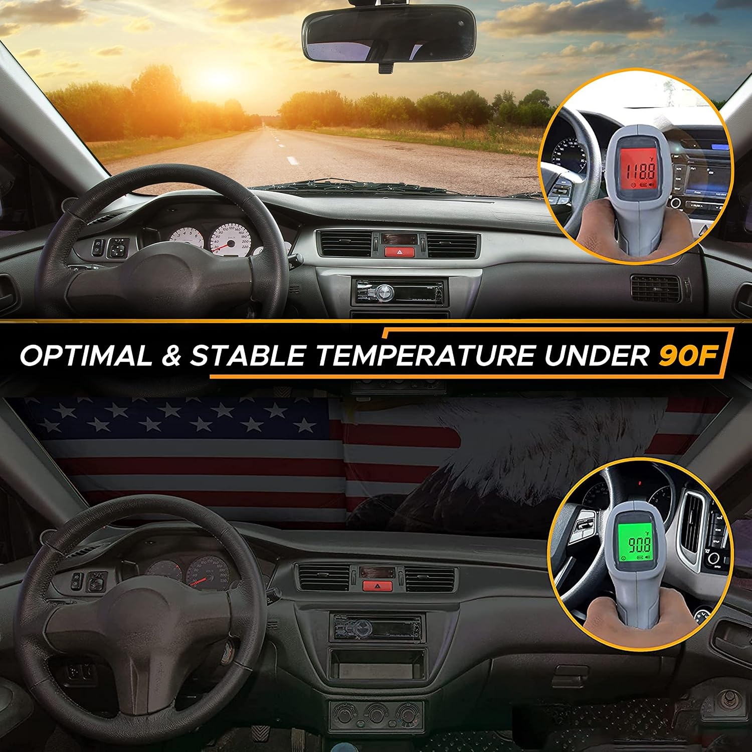 image:imageEcoNour American Bald Eagle Truck Sun Shades for Windshield Premium 240T Polyester Truck Accessories Includes Storage Pouch UV Protection Keeps Your Vehicle Cool XXLarge 69 x 35