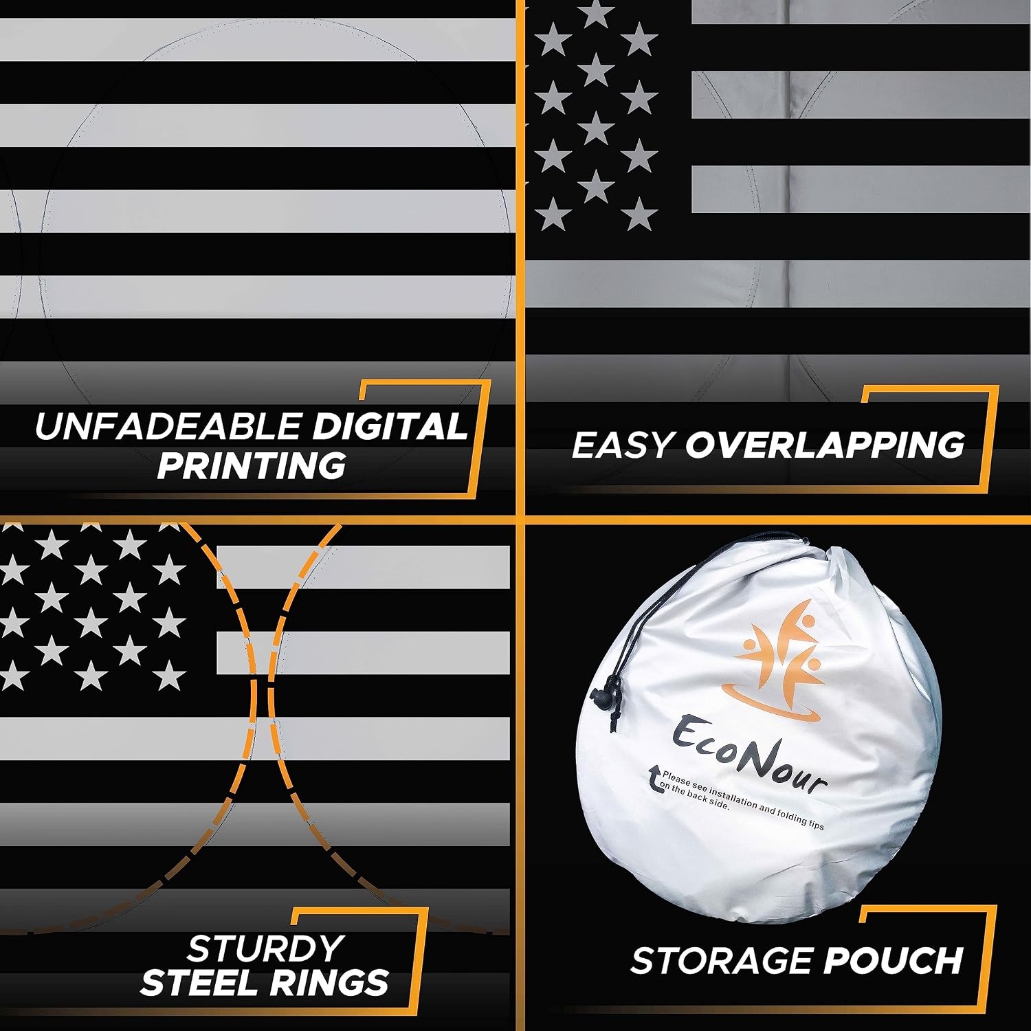 image:imageEcoNour Black American Flag RV Windshield Sun Shade Sun Visor for UV Rays Keeps Your RV Motorhome Cool Fits RVs Trucks Motorhomes Buses Sun Visor for Interior Accessories 102 x 51 inches