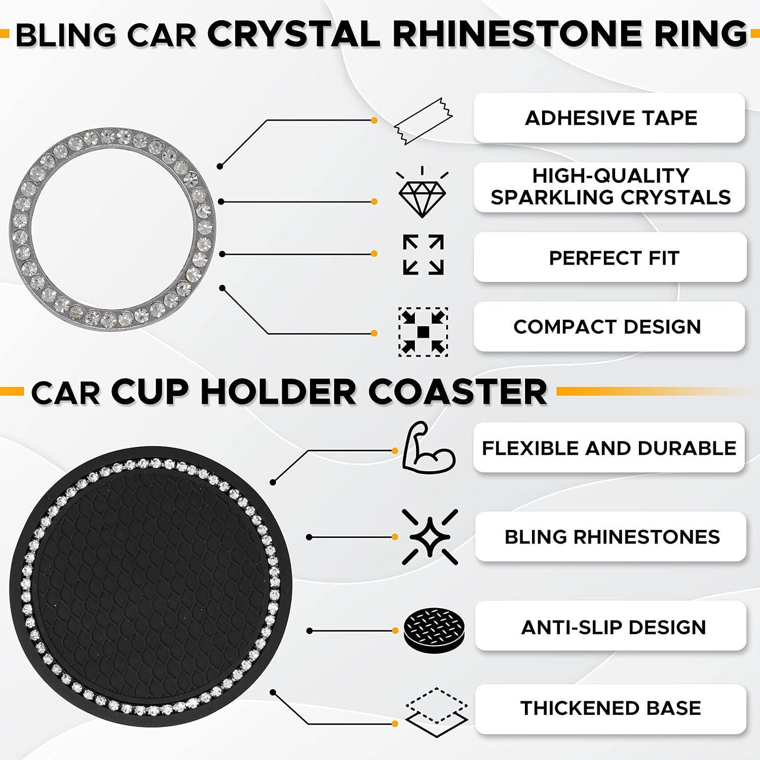 image:imageEcoNour Car Cup Coasters 2 Pack Push Start Button Bling 1 Pack Car Trash Bag Automotive Car Accessories MultiUse Hanging Car Garbage Bag