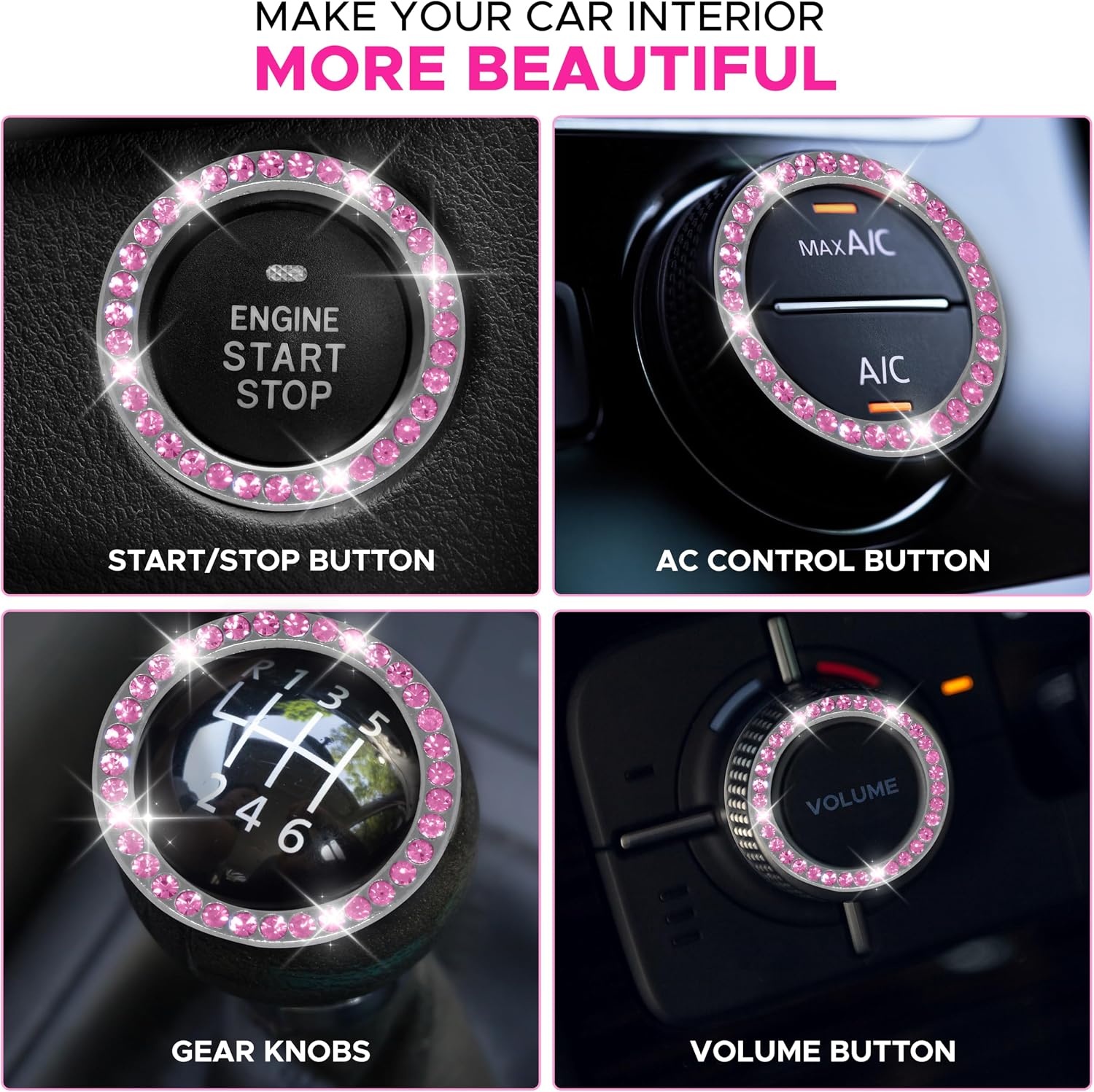 image:imageEcoNour Car Cup Coasters 2 Pack with Pink Push Start Button Bling Ring 1 Pack Pink Car Interior Accessories for Women Classy and Elegant Pink Crystal Car Decor for CarsTrucks amp RVs