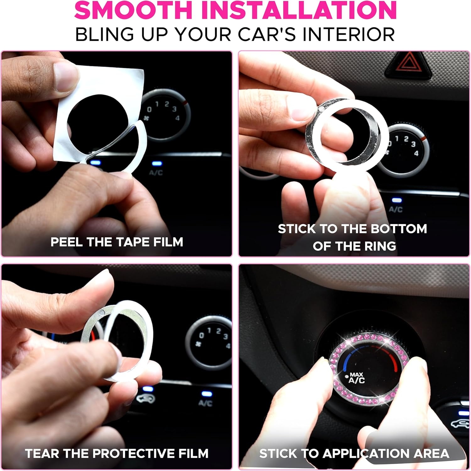 image:imageEcoNour Car Cup Coasters 2 Pack with Pink Push Start Button Bling Ring 1 Pack Pink Car Interior Accessories for Women Classy and Elegant Pink Crystal Car Decor for CarsTrucks amp RVs