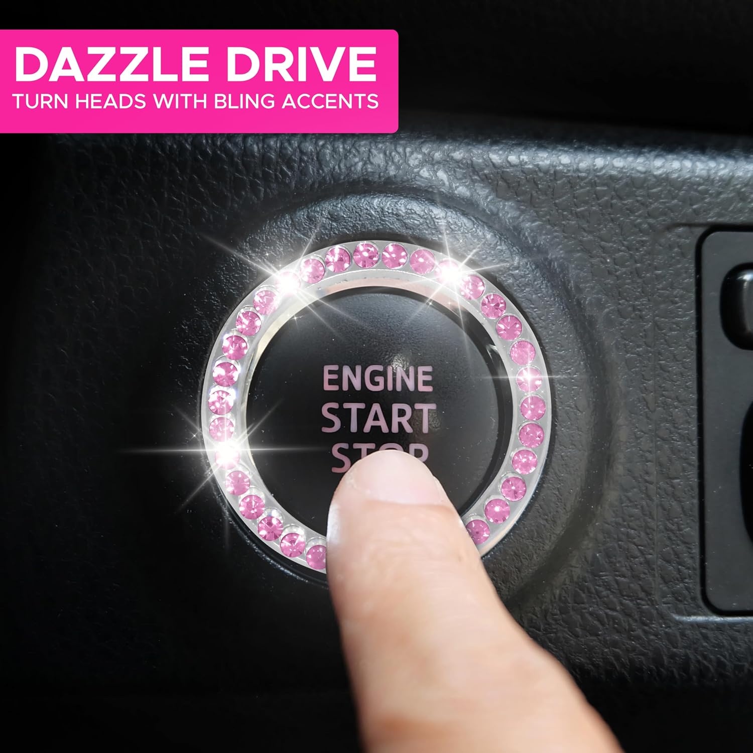 image:imageEcoNour Car Cup Coasters 2 Pack with Pink Push Start Button Bling Ring 1 Pack Pink Car Interior Accessories for Women Classy and Elegant Pink Crystal Car Decor for CarsTrucks amp RVs