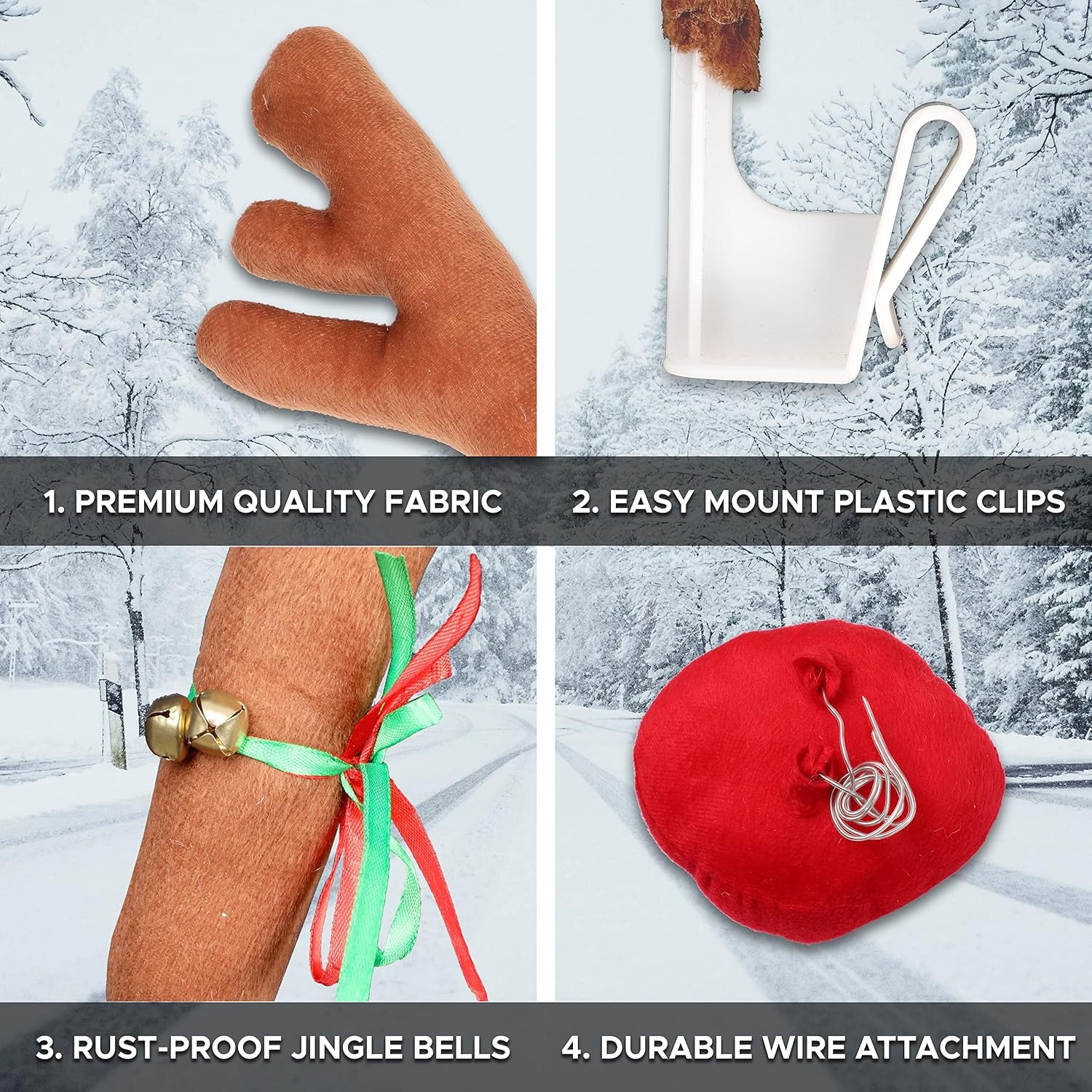 image:imageEcoNour Car Reindeer Antlers amp Nose for Christmas Decoration Kit with Reindeer Antler Jingle Bells amp Nose Horns Set Made of Sponge Stuffings Rudolph Car Decoration for Christmas