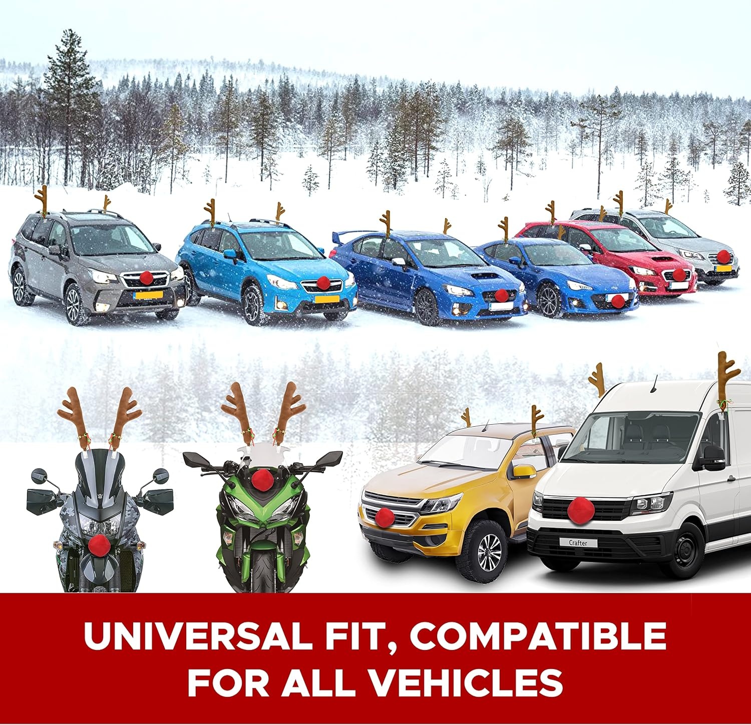image:imageEcoNour Car Reindeer Antlers amp Nose for Christmas Decoration Kit with Reindeer Antler Jingle Bells amp Nose Horns Set Made of Sponge Stuffings Rudolph Car Decoration for Christmas