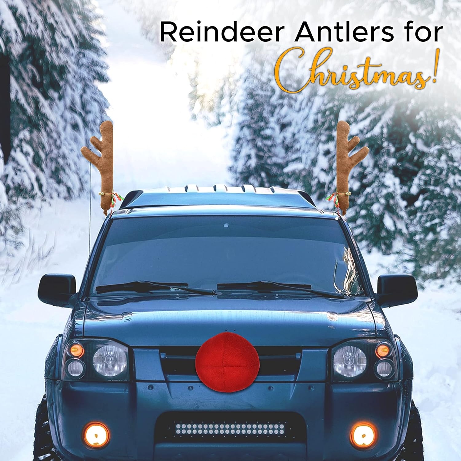 image:imageEcoNour Car Reindeer Antlers amp Nose for Christmas Decoration Kit with Reindeer Antler Jingle Bells amp Nose Horns Set Made of Sponge Stuffings Rudolph Car Decoration for Christmas