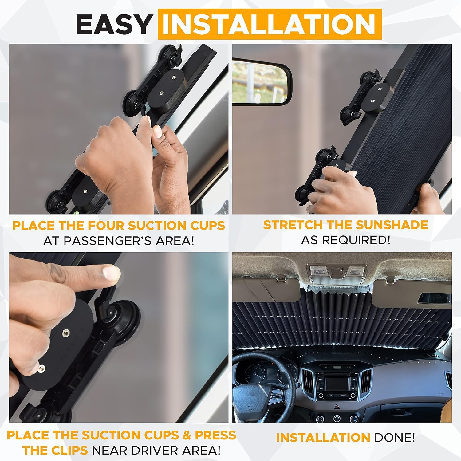 image:imageEcoNour Car Retractable Windshield Sun Shade Aluminum Cloth Fabric Sunshade to Block 99 Sun Heat and UV Car Sun Visor to Protect Car Interiors Adjustable Universal Size Fits for All Cars