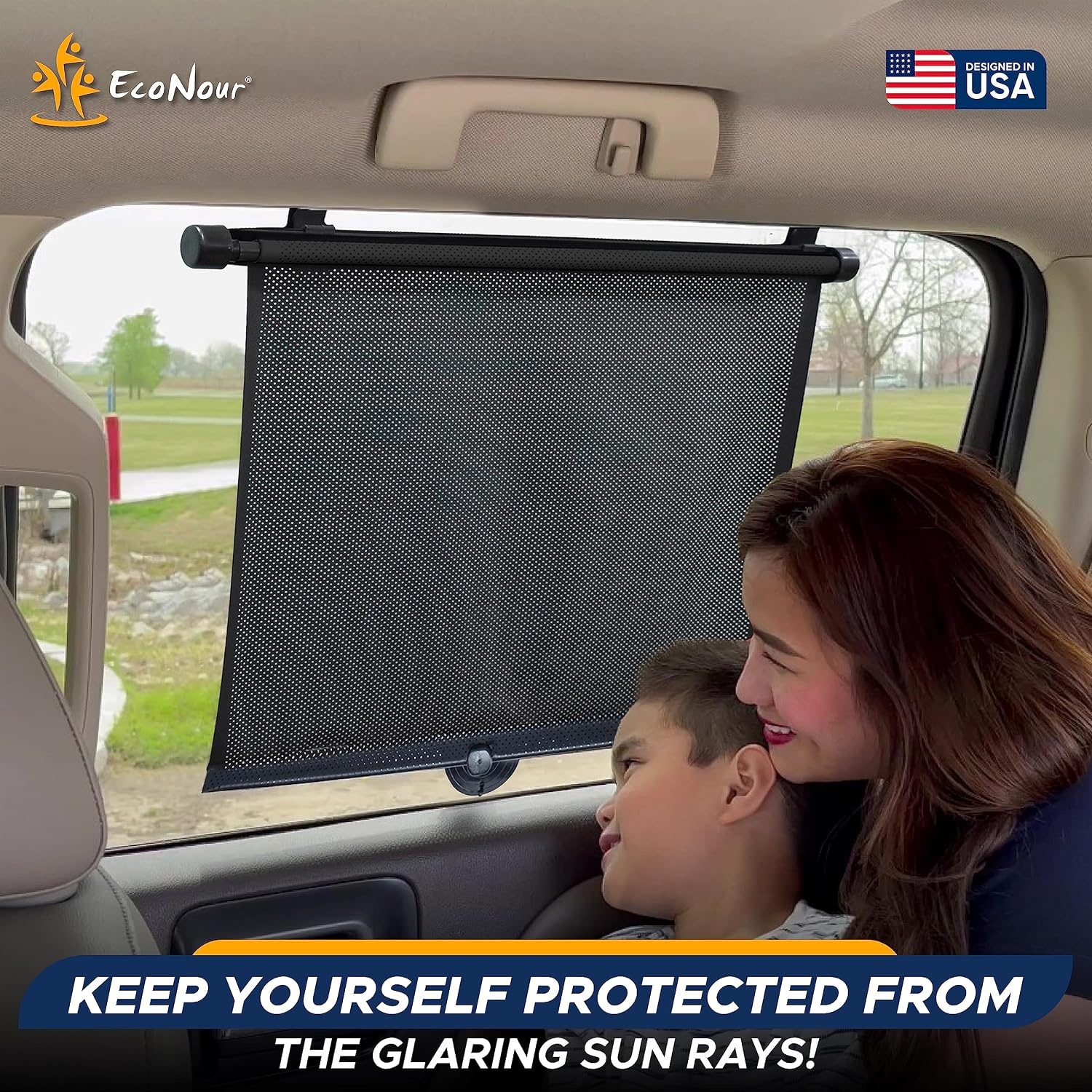 image:imageEcoNour Car Side Window Sun Shade 15x17 EcoNour 2 in 1 Car Steering Wheel Desk Car Shades for Side Windows Multipurpose Travel Car Accessories
