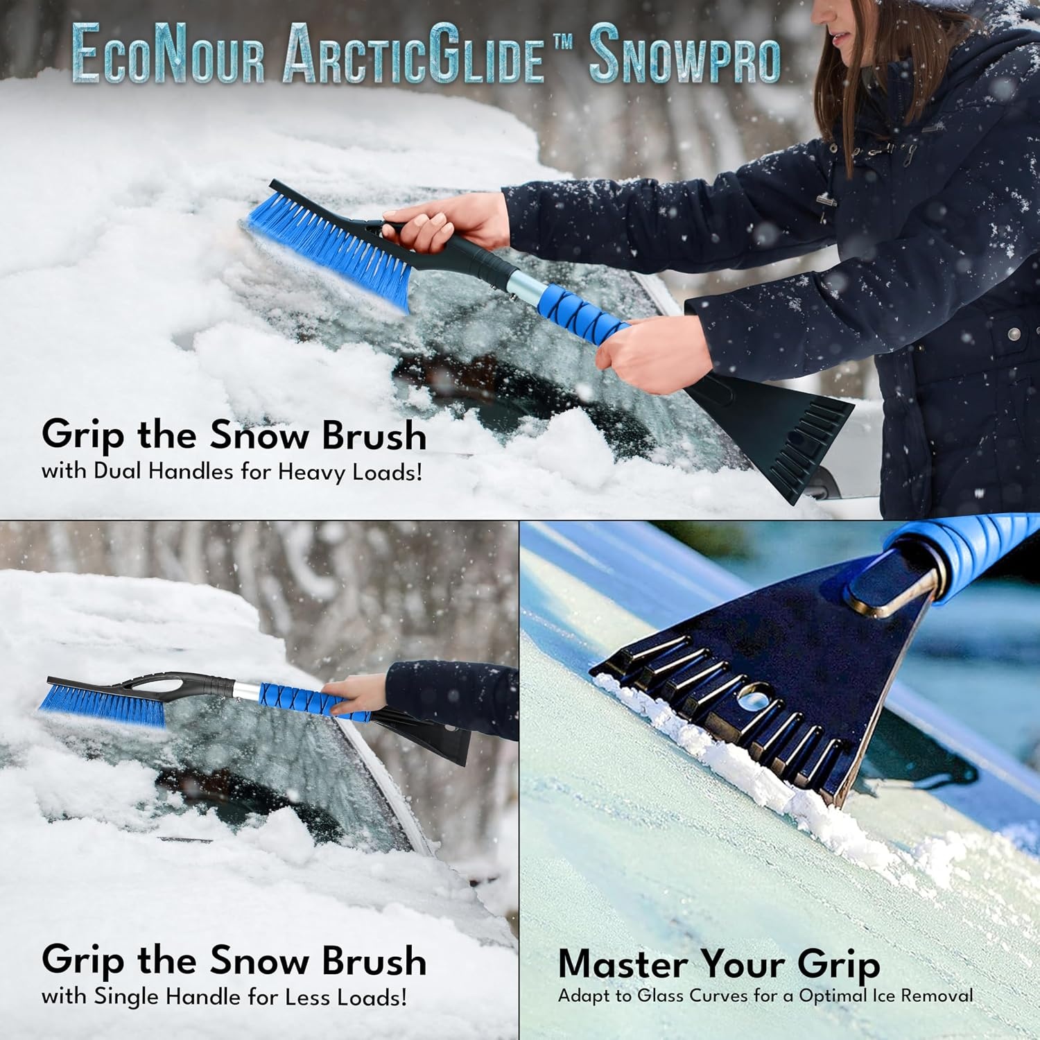 image:imageEcoNour Car Snow Brush amp Ice Scraper Bundle 4 Pack Includes 27 Aluminum Snow Brush with Ice Scrapers 2 Pack Windshield Ice Scrapers HeavyDuty Winter Car Accessories for Snow amp Ice Removal