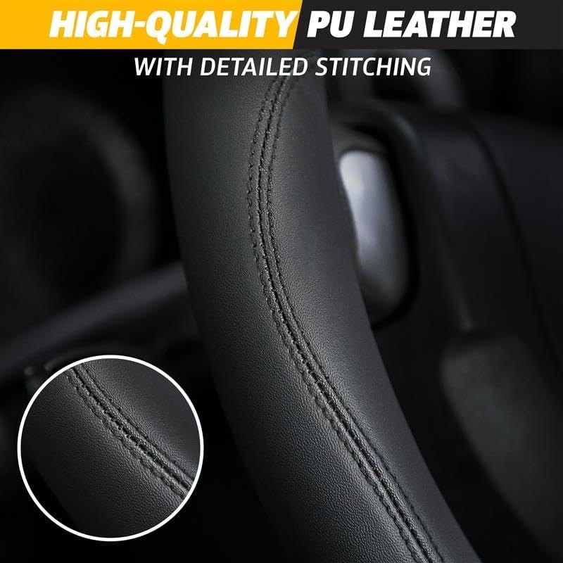image:imageEcoNour Car Steering Wheel Cover Premium amp Durable PU Leather with AntiSlip Design Universal Fit 145 15 Steering Wheel Cover Car and Truck Accessories Black