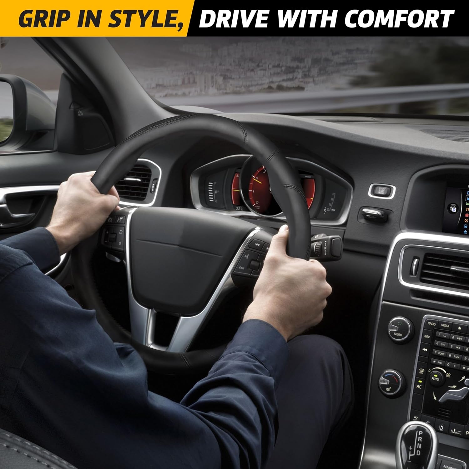 image:imageEcoNour Car Steering Wheel Cover Premium amp Durable PU Leather with AntiSlip Design Universal Fit 145 15 Steering Wheel Cover Car and Truck Accessories Black