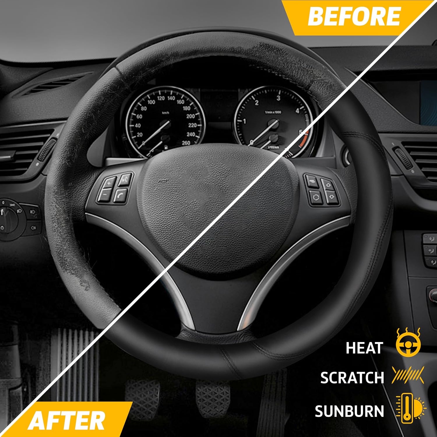 image:imageEcoNour Car Steering Wheel Cover Premium amp Durable PU Leather with AntiSlip Design Universal Fit 145 15 Steering Wheel Cover Car and Truck Accessories Black
