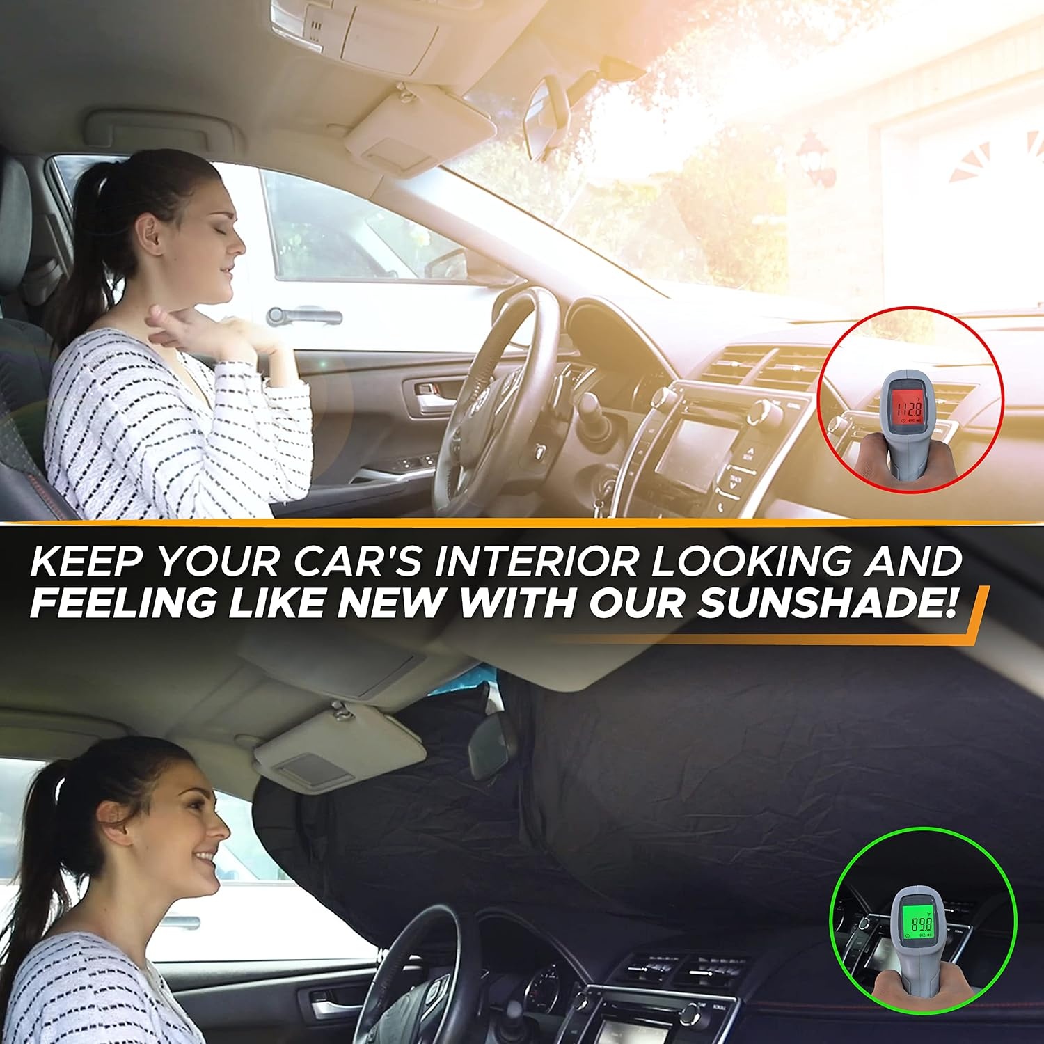 image:imageEcoNour Car Sun Shade Windshield BampW USA American Flag 240T Foldable Reflector Material Sun Visor for SUV amp Truck Car Shade Sun Blocker with UV amp Heat Protector XLarge 64 x 34