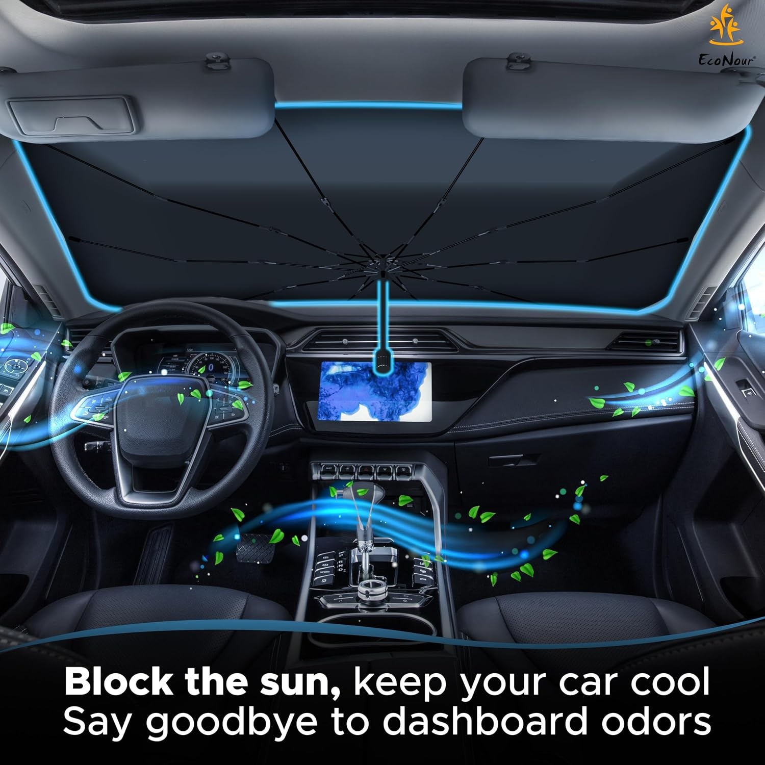 image:imageEcoNour Car Windshield Sun Shade Foldable Car Umbrella Sun Shade Windshield Cover Sunshade Blocks UV Rays Sun Visor Protector Automotive Interior Sun Protection Accessories Medium 53 x 30Medium