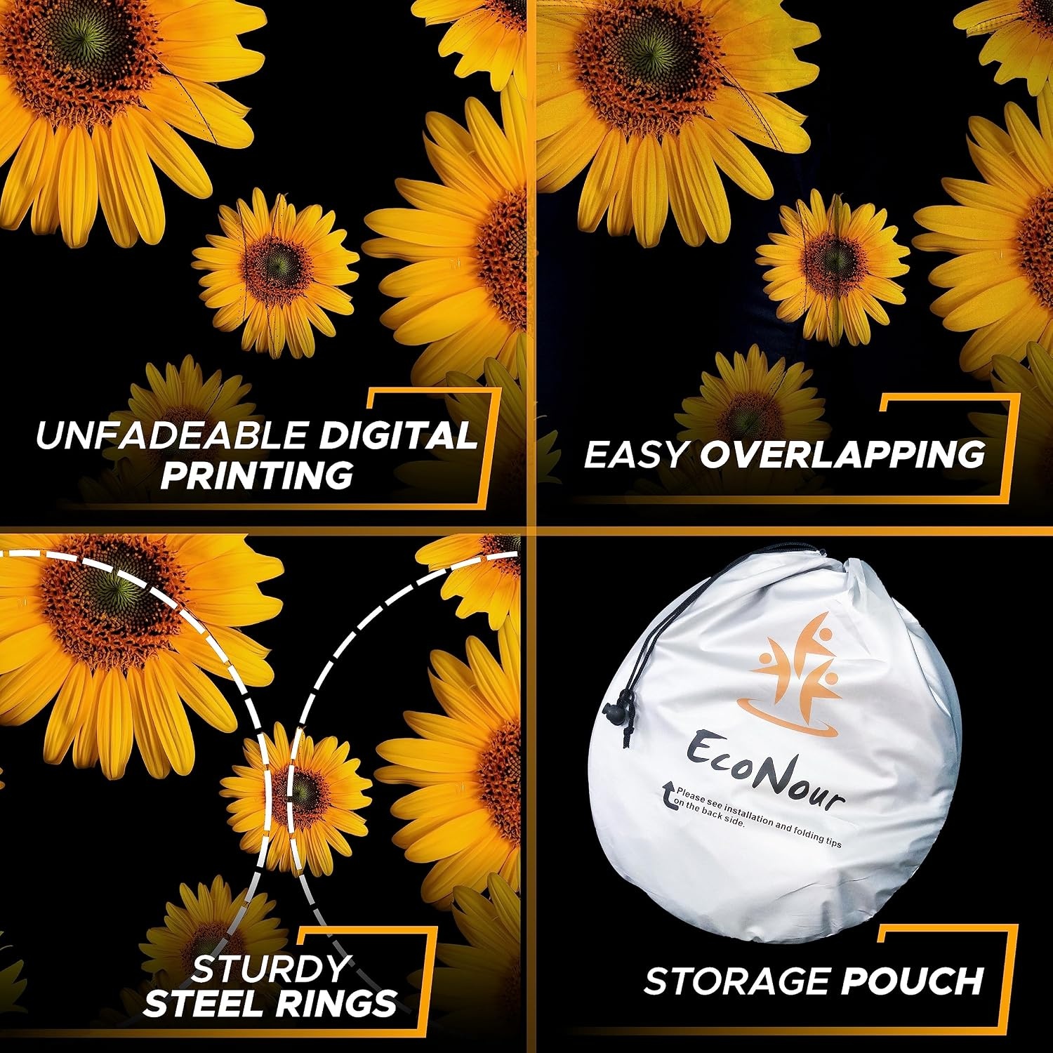 image:imageEcoNour Car Windshield Sun Shade with Pouch Bag Sunflower Front Window Sun Protector for UV Rays Car Interior Accessories Fits Small Sedans Mini SUVs amp Hatchbacks Medium 64x 32