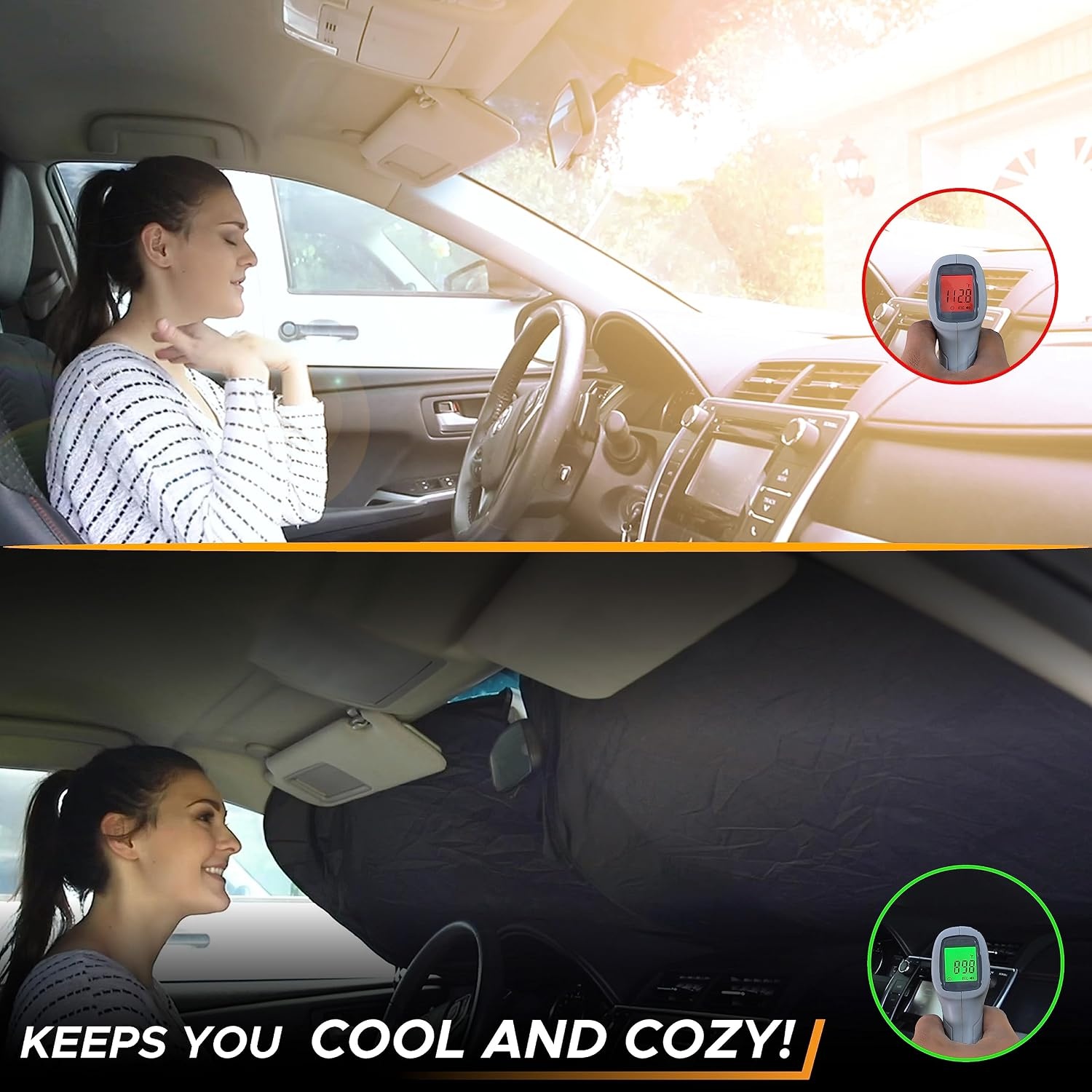 image:imageEcoNour Car Windshield Sun Shade with Pouch Bag Sunflower Front Window Sun Protector for UV Rays Car Interior Accessories Fits Small Sedans Mini SUVs amp Hatchbacks Medium 64x 32