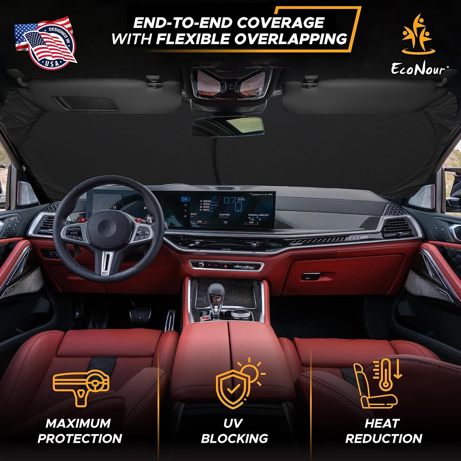 image:imageEcoNour Car Windshield Sun Shade with Pouch Bag Sunflower Front Window Sun Protector for UV Rays Car Interior Accessories Fits Small Sedans Mini SUVs amp Hatchbacks Medium 64x 32