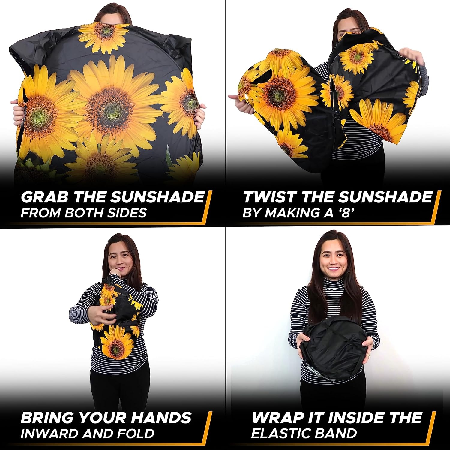 image:imageEcoNour Car Windshield Sun Shade with Pouch Bag Sunflower Front Window Sun Protector for UV Rays Car Interior Accessories Fits Small Sedans Mini SUVs amp Hatchbacks Medium 64x 32