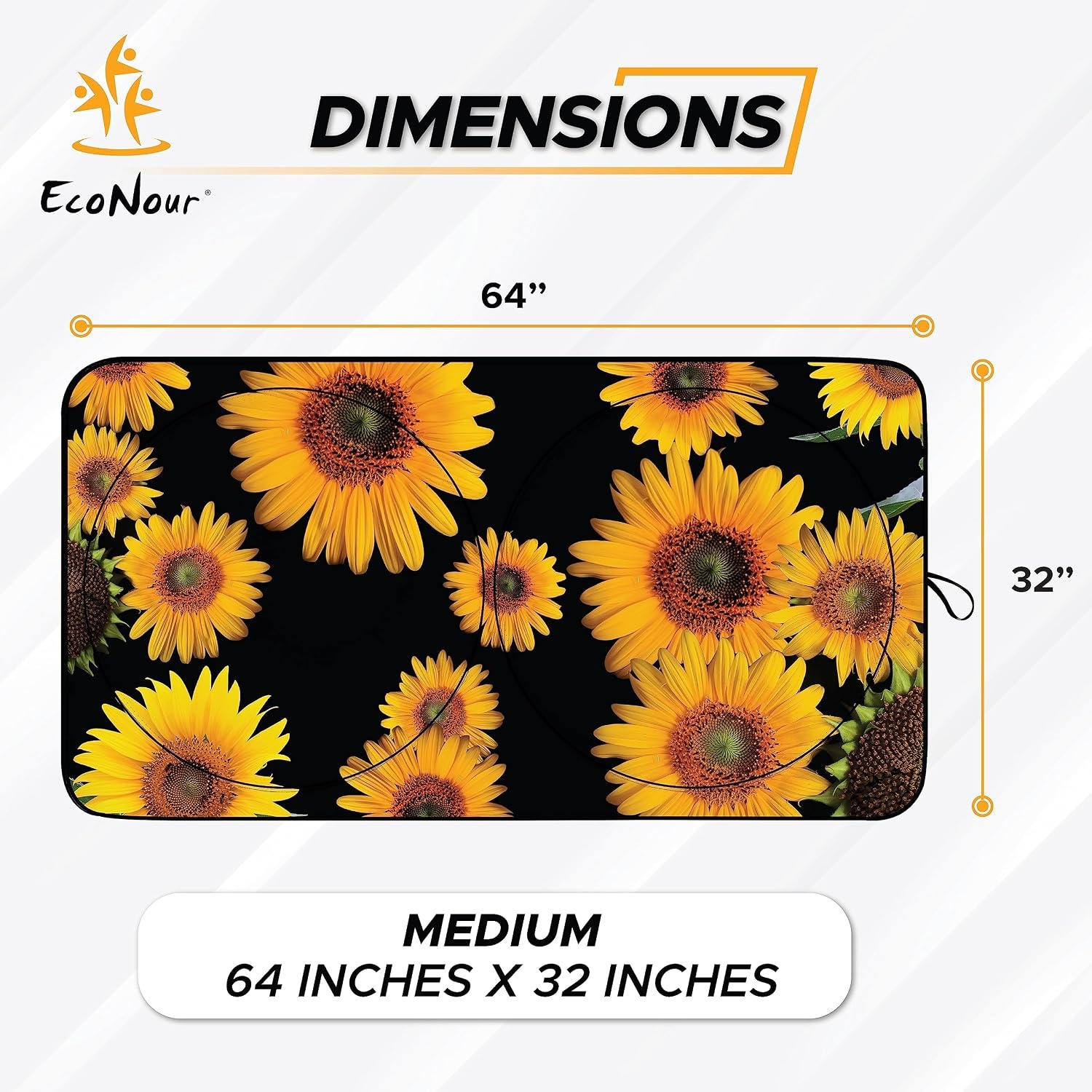 image:imageEcoNour Car Windshield Sun Shade with Pouch Bag Sunflower Front Window Sun Protector for UV Rays Car Interior Accessories Fits Small Sedans Mini SUVs amp Hatchbacks Medium 64x 32