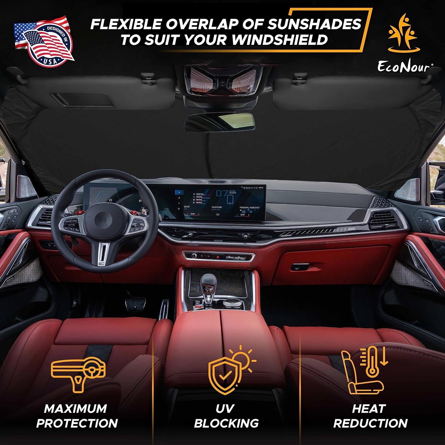 image:imageEcoNour Car Windshield Sun Shade with Pouch Good Vibes Front Window Sun Protector for UV Rays Car Interior Accessories Fits Small Sedans Mini SUVs amp Hatchbacks Medium 64 inches x 32 inches
