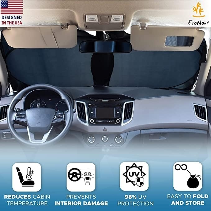 image:imageEcoNour Car Windshield Sun Shade with Storage Pouch Durable 240T Material Car Sun Shade for UV Rays Car Interior Accessories Medium 64 inches x 32 inches