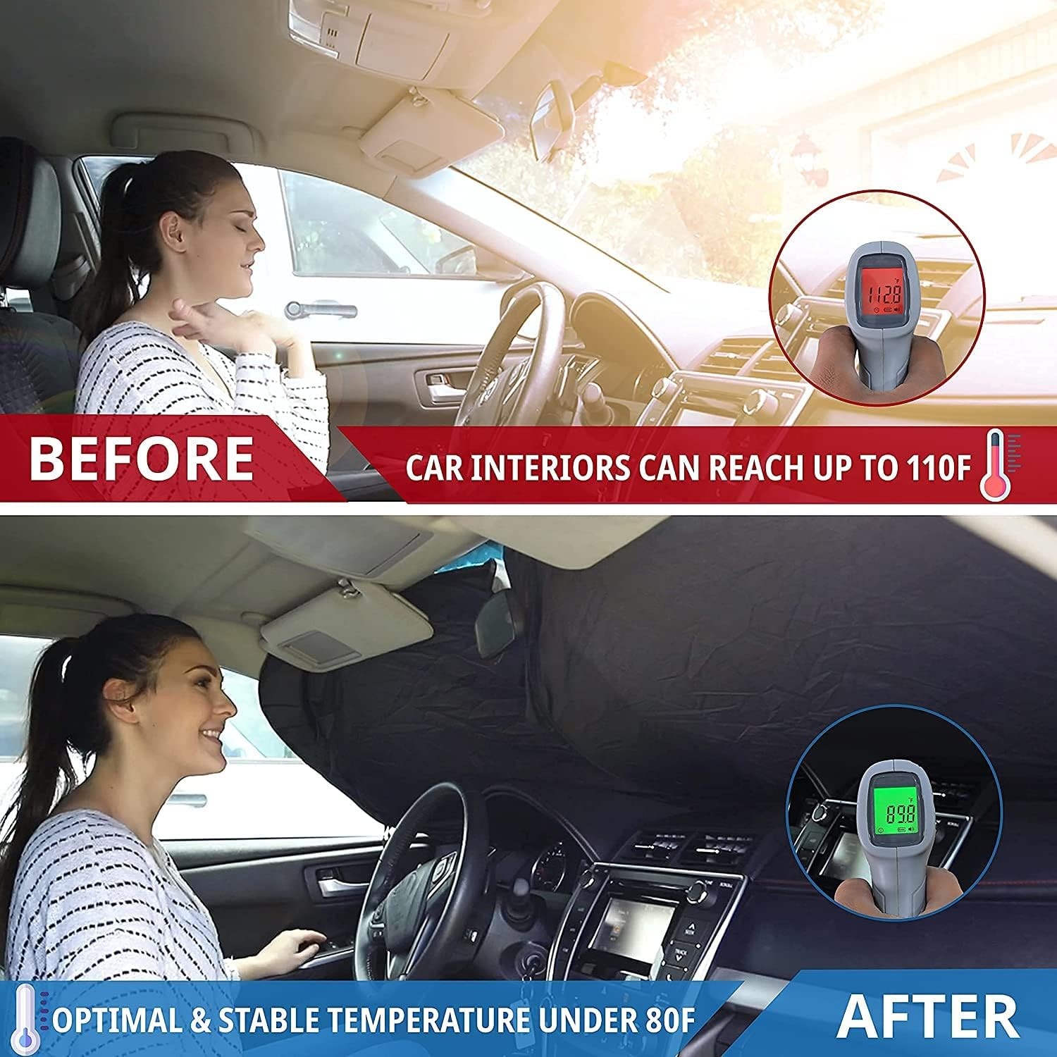 image:imageEcoNour Car Windshield Sun Shade with Storage Pouch Durable 240T Material Car Sun Shade for UV Rays Car Interior Accessories Medium 64 inches x 32 inches