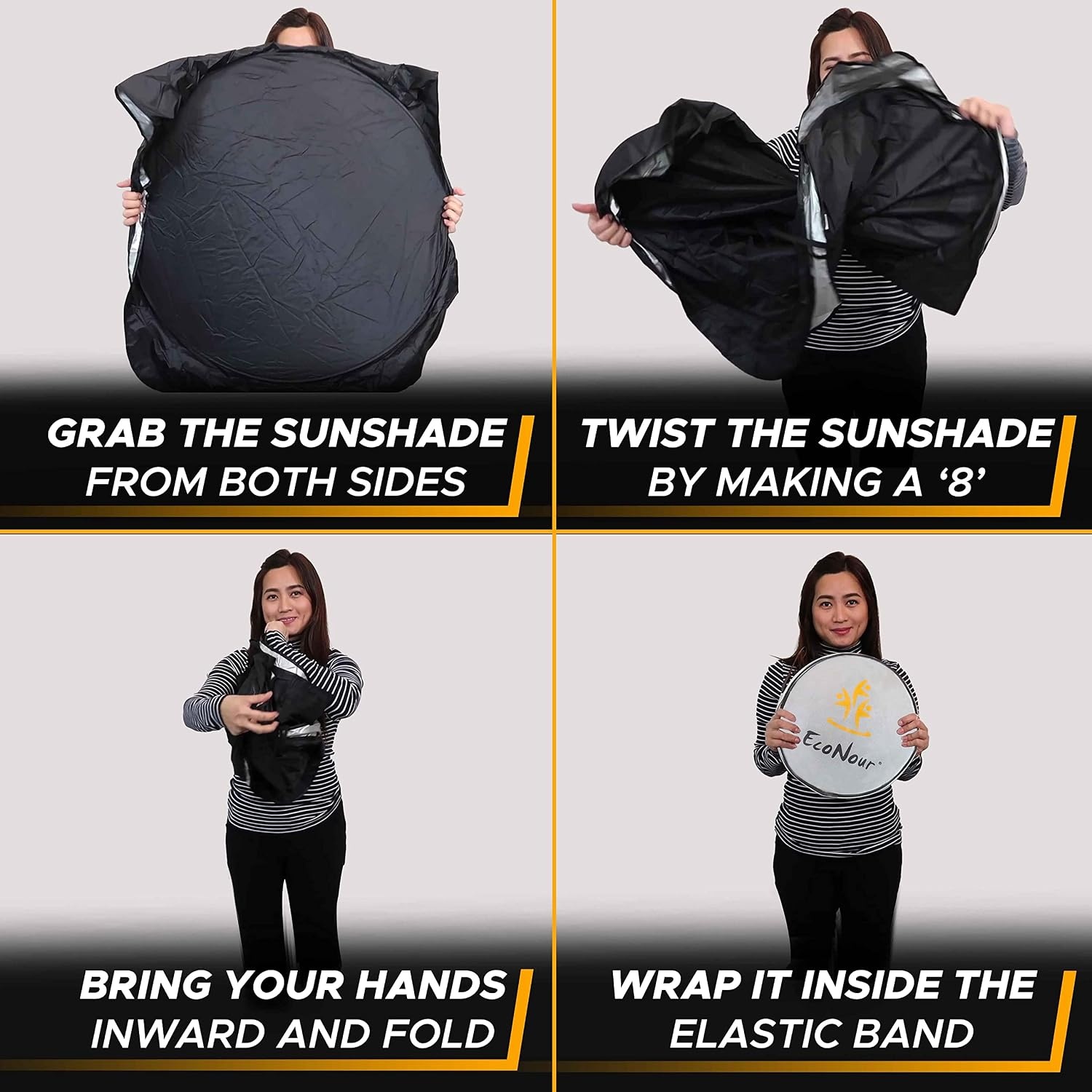 image:imageEcoNour Car Windshield Sun Shade with Storage Pouch Durable 300T Material Car Sun Visor for UV Rays Sun Heat Protection Car Interior Accessories for Sun Heat Medium Plus 64 in x 34 in