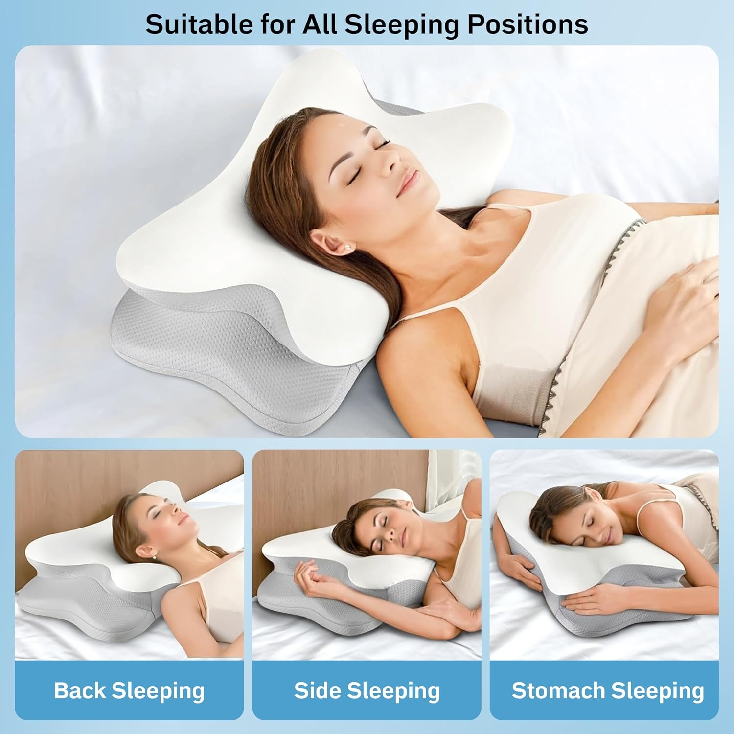 image:imageEcoNour Cervical Neck Pillow for Sleeping Ergonomic Memory Foam Pillows for Neck and Shoulder Pain Contour Pillow for Side Sleeper Pillow Orthopedic Neck Support Pillow Stomach Sleeping Pillow