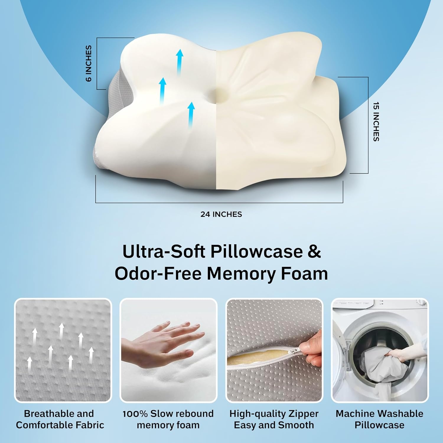image:imageEcoNour Cervical Neck Pillow for Sleeping Ergonomic Memory Foam Pillows for Neck and Shoulder Pain Contour Pillow for Side Sleeper Pillow Orthopedic Neck Support Pillow Stomach Sleeping Pillow