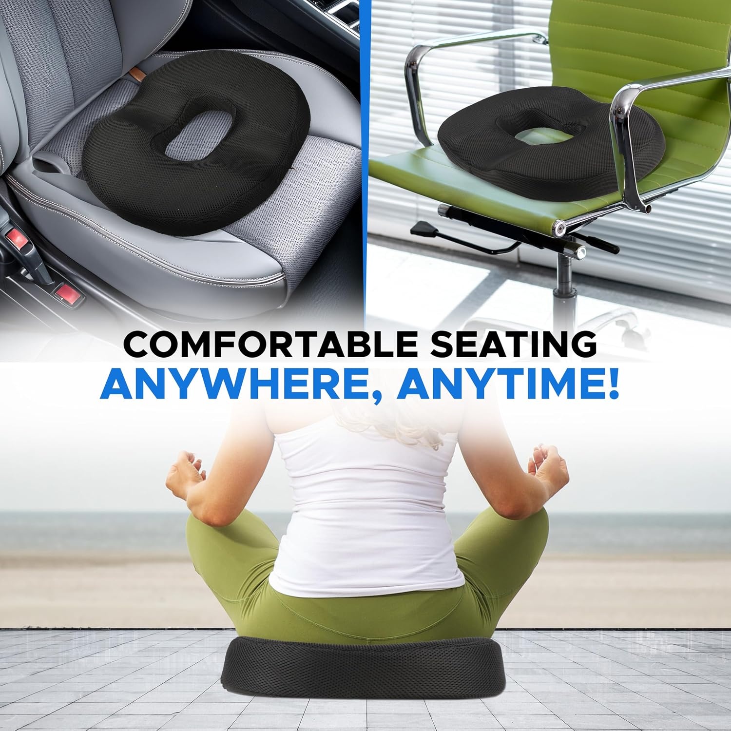 image:imageEcoNour Comfortable Donut Pillow Seat Cushion Memory Foam for Tailbone and Hip Support Ideal for Posture Improvement and Everyday Comfort Perfect for Office Chairs Cars and Wheelchairs