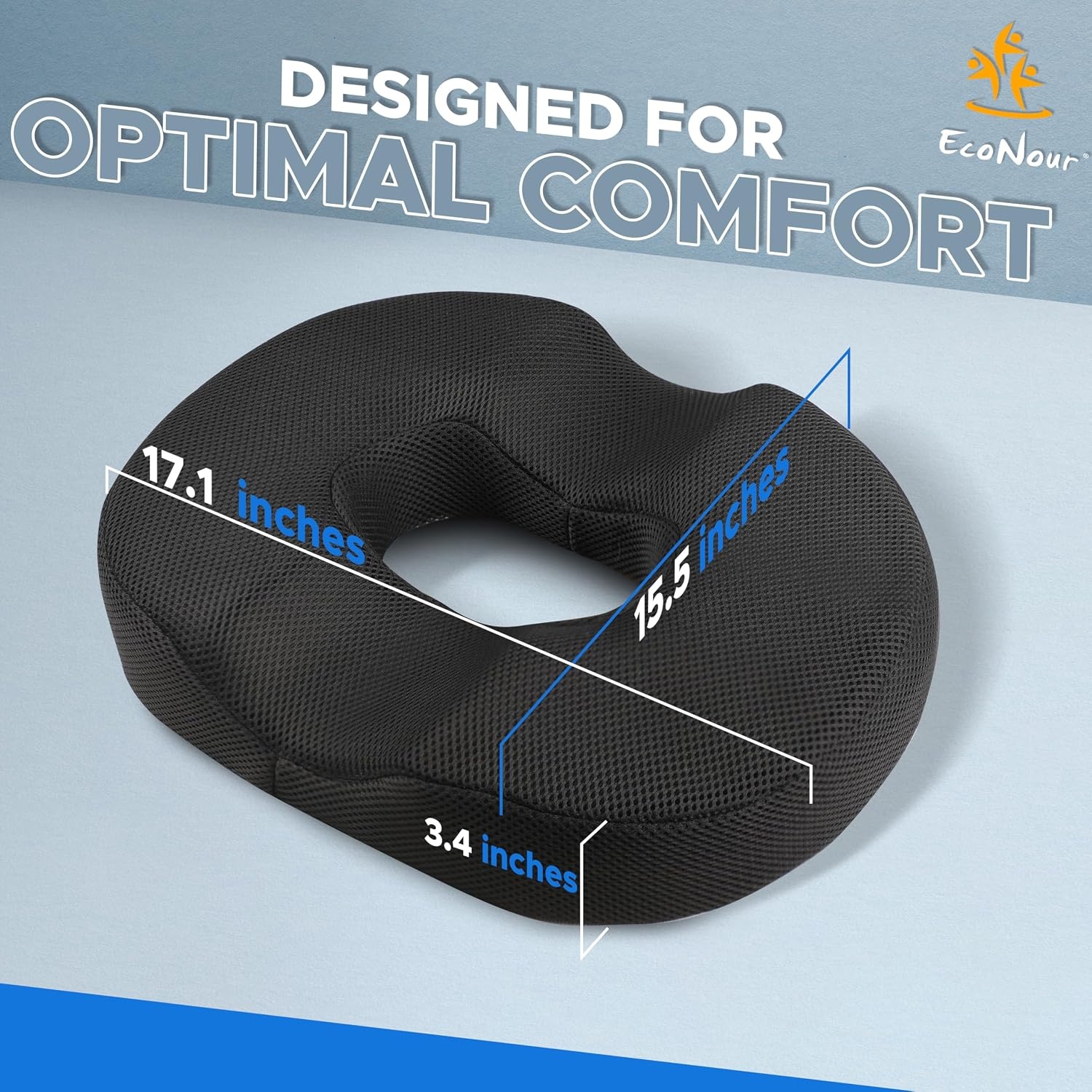 image:imageEcoNour Comfortable Donut Pillow Seat Cushion Memory Foam for Tailbone and Hip Support Ideal for Posture Improvement and Everyday Comfort Perfect for Office Chairs Cars and Wheelchairs
