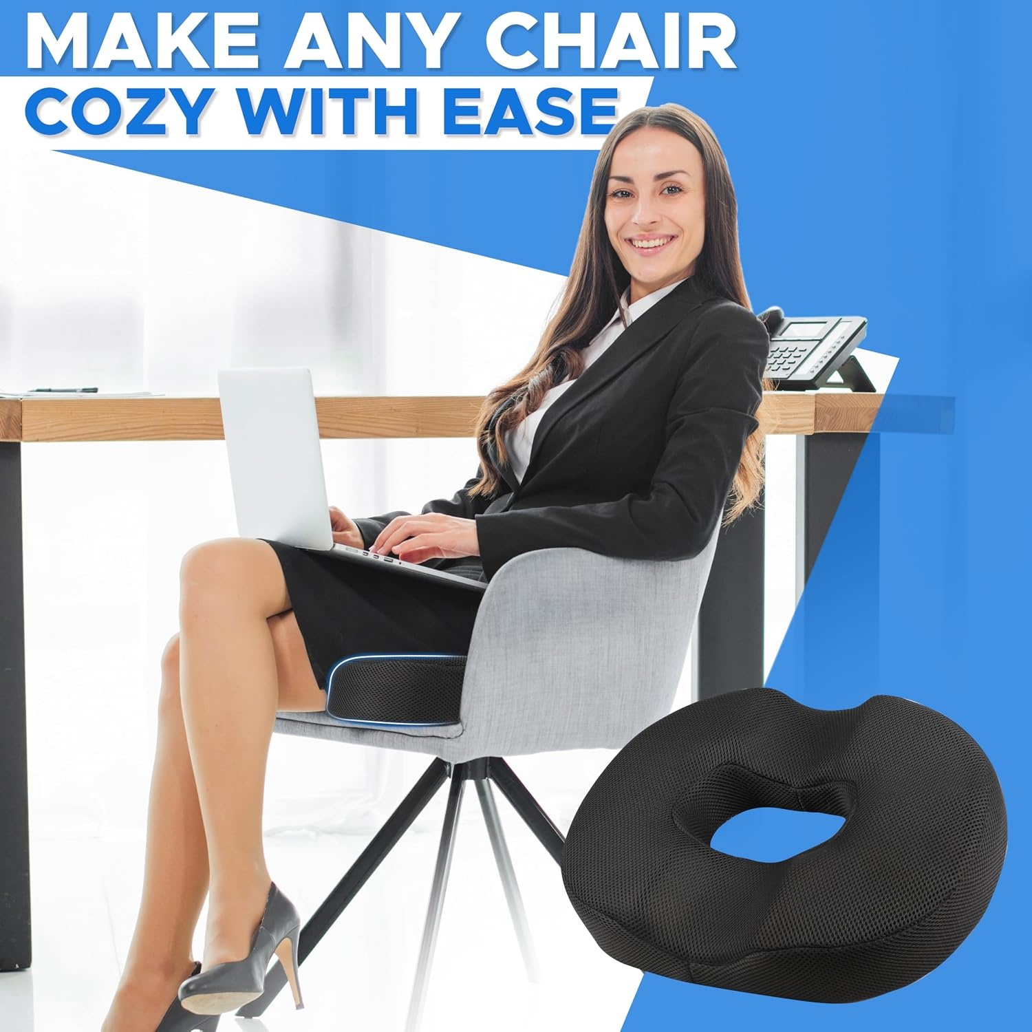 image:imageEcoNour Comfortable Donut Pillow Seat Cushion Memory Foam for Tailbone and Hip Support Ideal for Posture Improvement and Everyday Comfort Perfect for Office Chairs Cars and Wheelchairs