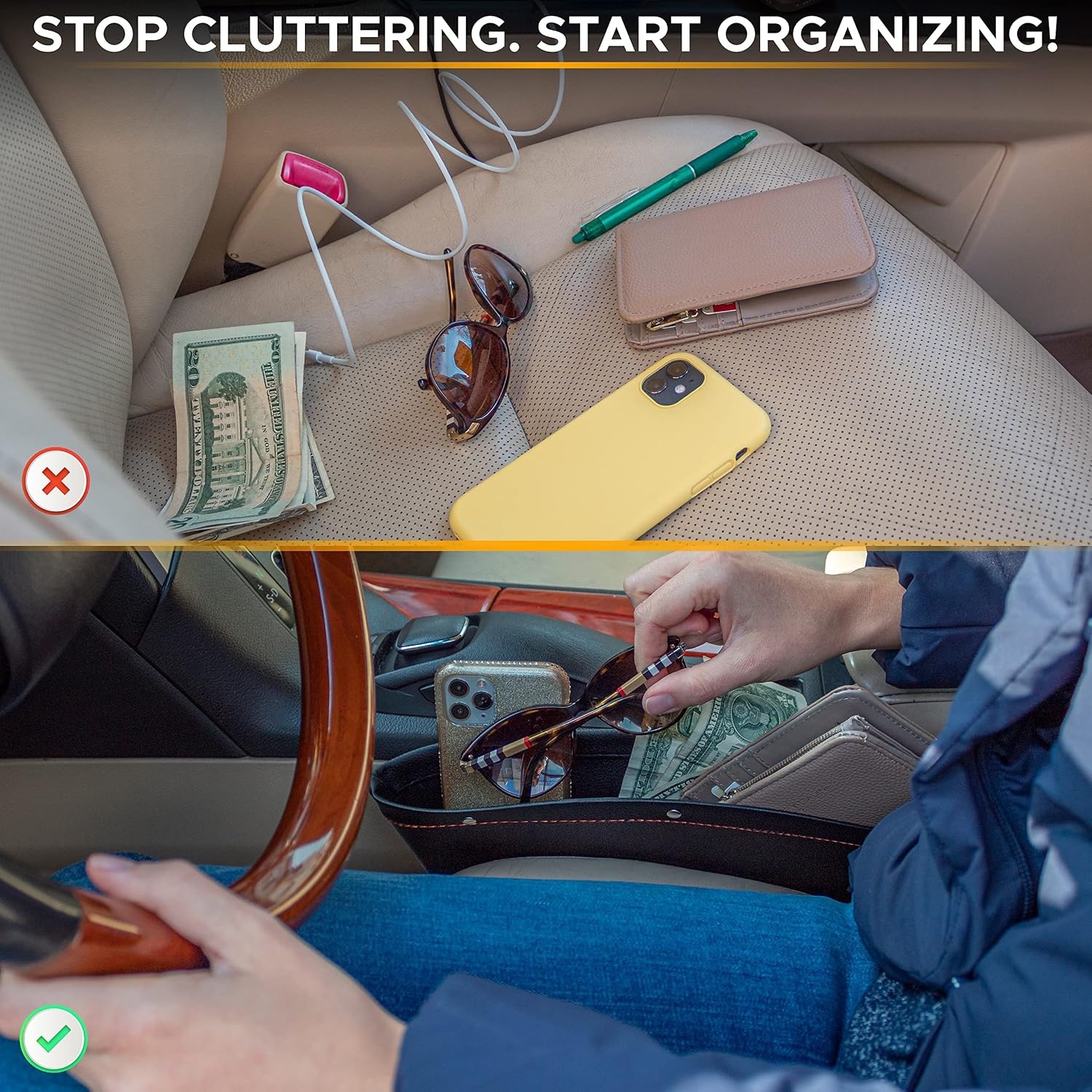 image:imageEcoNour Gap Filler amp Car Pocket Organizer 2 Pack Car Trash Bag Car Console Pocket Organizer Hanging Car Trash Bag