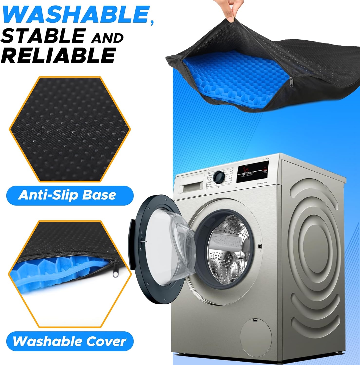 image:imageEcoNour Gel Seat Cushion for Long Sitting Large amp Thick Pressure Relief Honeycomb Support for Back Sciatica Coccyx Hip amp Tailbone Pain Seat Pad for Office Chair Wheelchair amp CarBlue