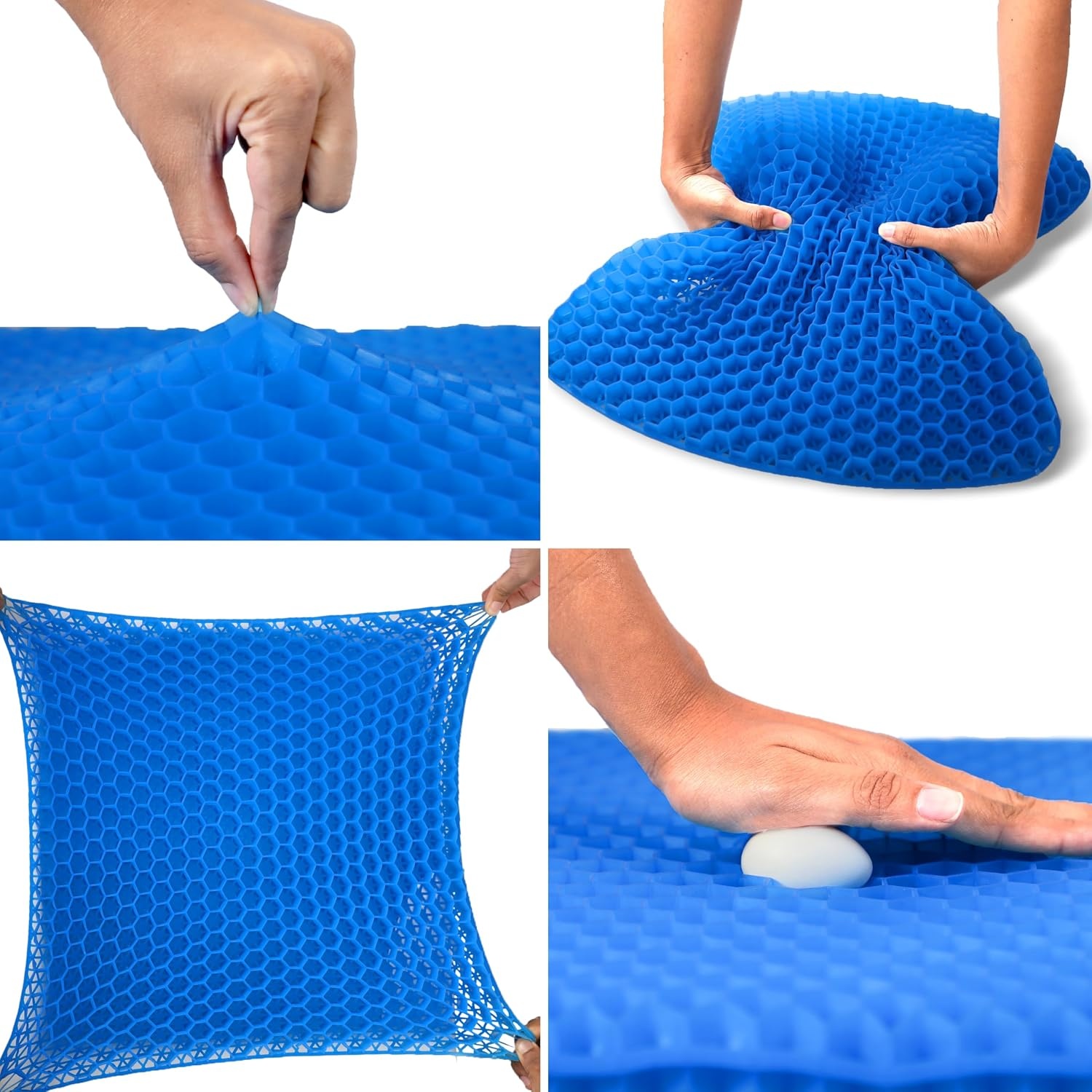 image:imageEcoNour Gel Seat Cushion for Long Sitting Large amp Thick Pressure Relief Honeycomb Support for Back Sciatica Coccyx Hip amp Tailbone Pain Seat Pad for Office Chair Wheelchair amp CarBlue