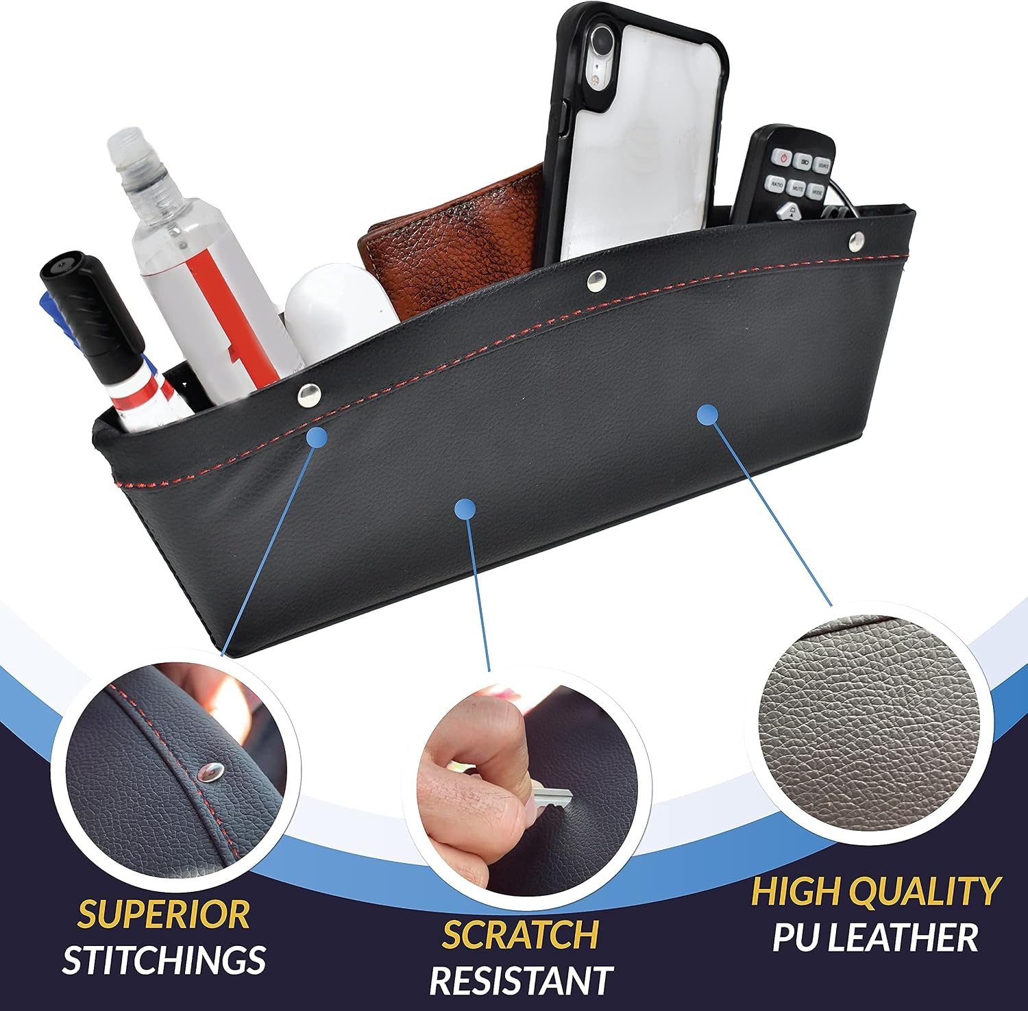 image:imageEcoNour Gift Bundle Car Seat Organizer Front Seat Gap Filler 2 Pack 2 in 1 Car Steering Wheel Desk Car Seat Pockets Steering Wheel Lap Desk for Car Travel Accessories for Car