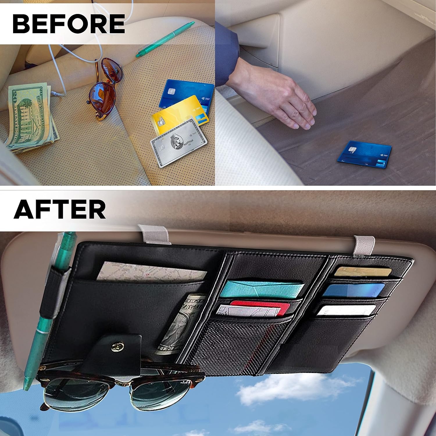 image:imageEcoNour Gift Bundle Car Sun Visor Organizer Car Trash Bag 2 Pack Leakproof Litter Bag Detachable Garbage amp Storage Bag Auto Interior Accessories Pocket Organizer