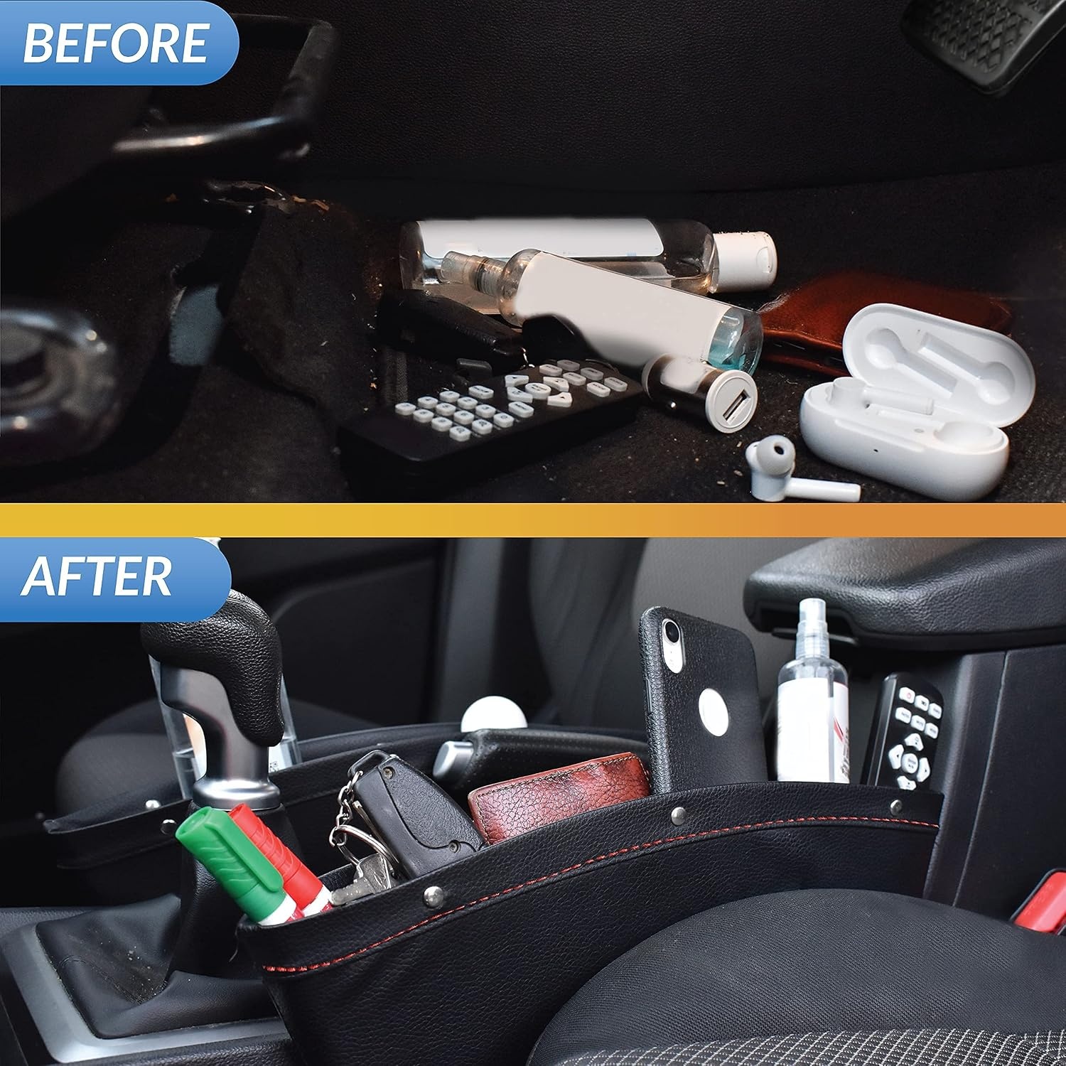 image:imageEcoNour Gift Bundles Car Seat Organizer Front Seat Gap Filler 2 Pack Car Seat Gap Filler with Cup Holder 2 Pack Car Seat Pockets Travel Accessories