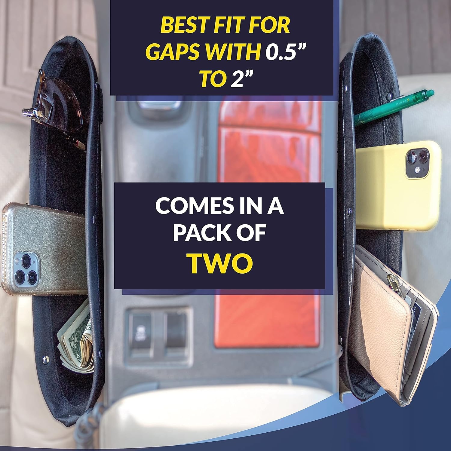 image:imageEcoNour Gift Bundles Car Seat Organizer Front Seat Gap Filler 2 Pack Car Seat Gap Filler with Cup Holder 2 Pack Car Seat Pockets Travel Accessories